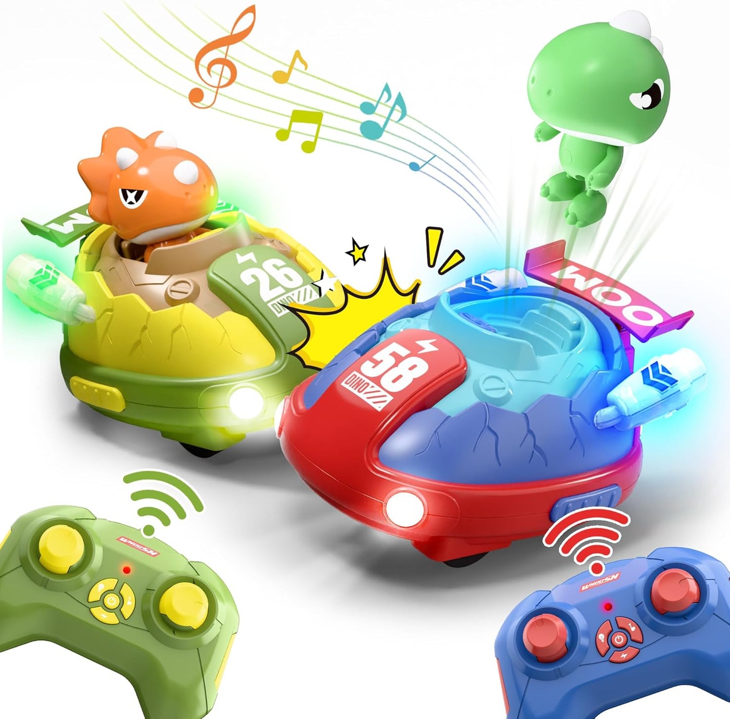 Dino RC Race Car Set for Kids - Electronic Bump Pop Game!