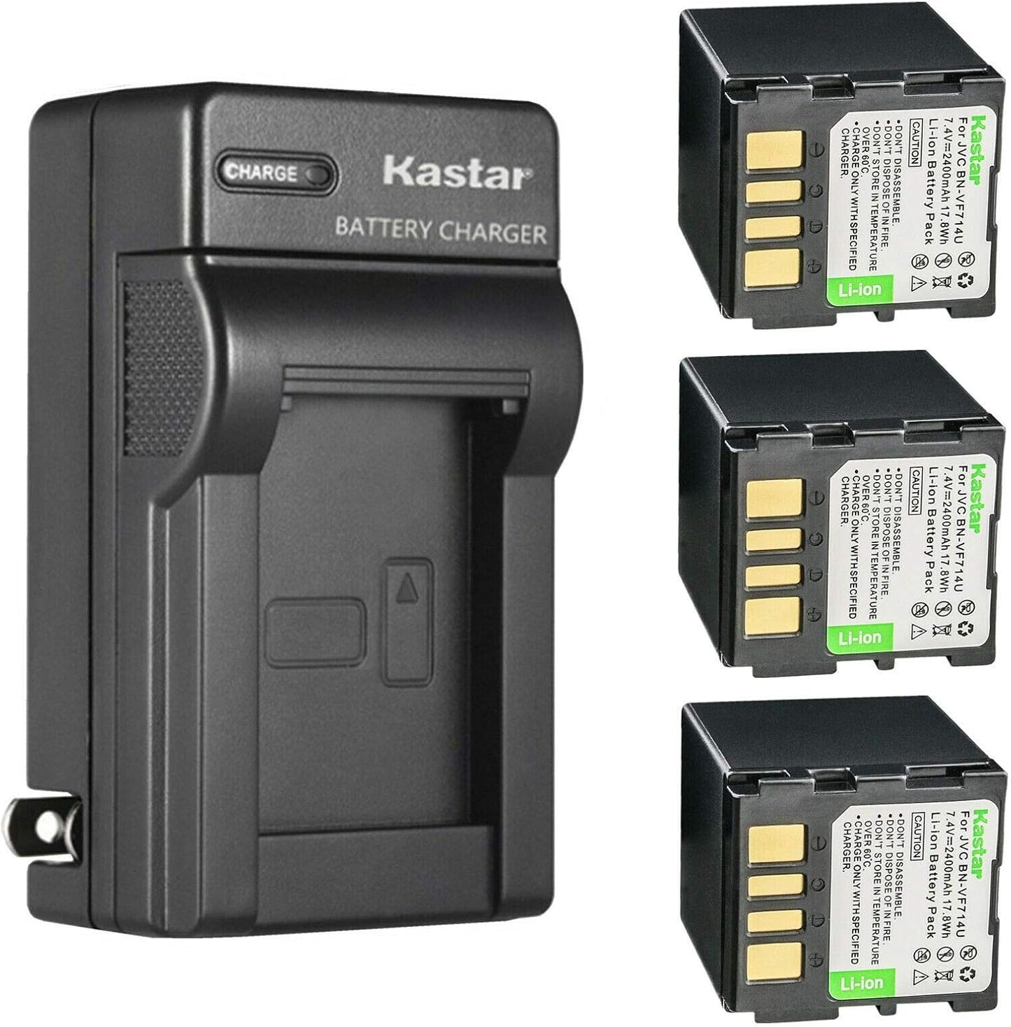 Kastar 3-Pack Battery and AC Wall Charger for JVC GZ-MG37 Series