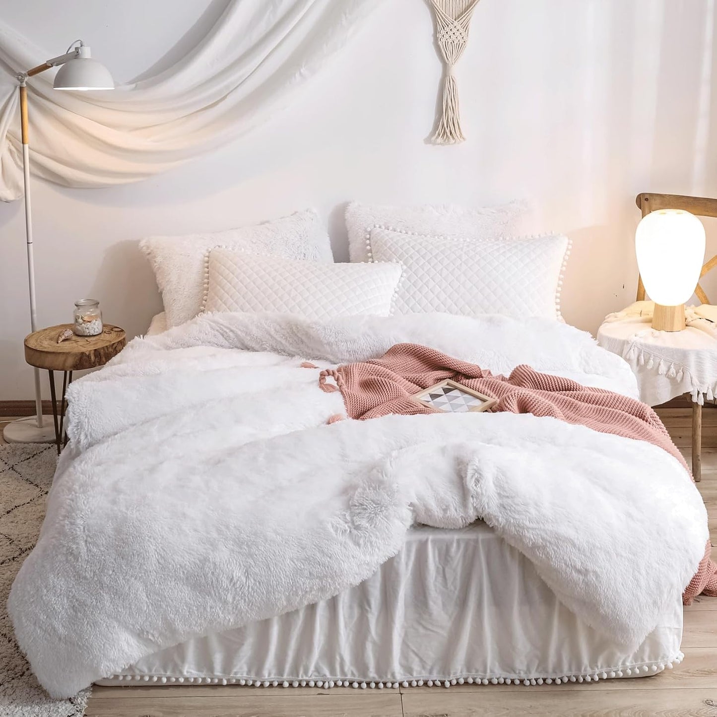 Fluffy White Comforter Cover Queen Set for Cozy Winter Nights
