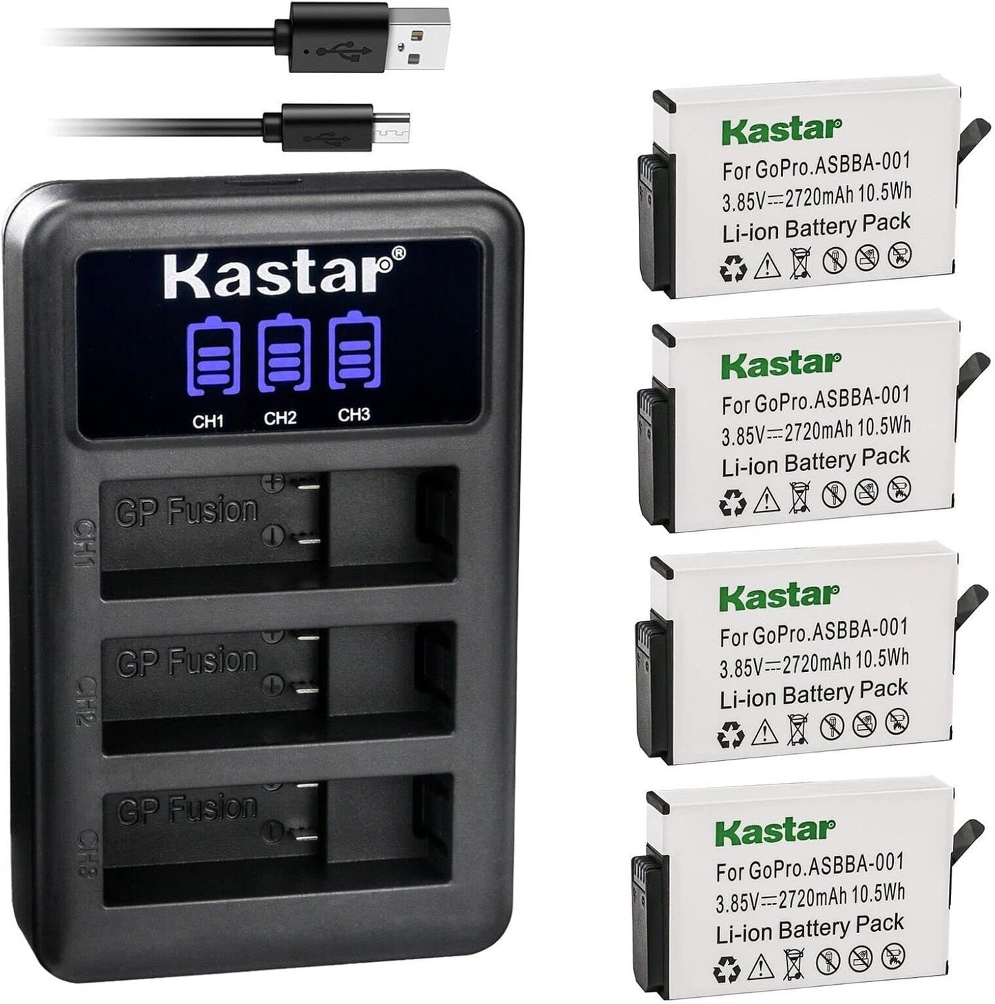 Kastar 4 Pack Battery and LCD Triple USB Charger for GoPro