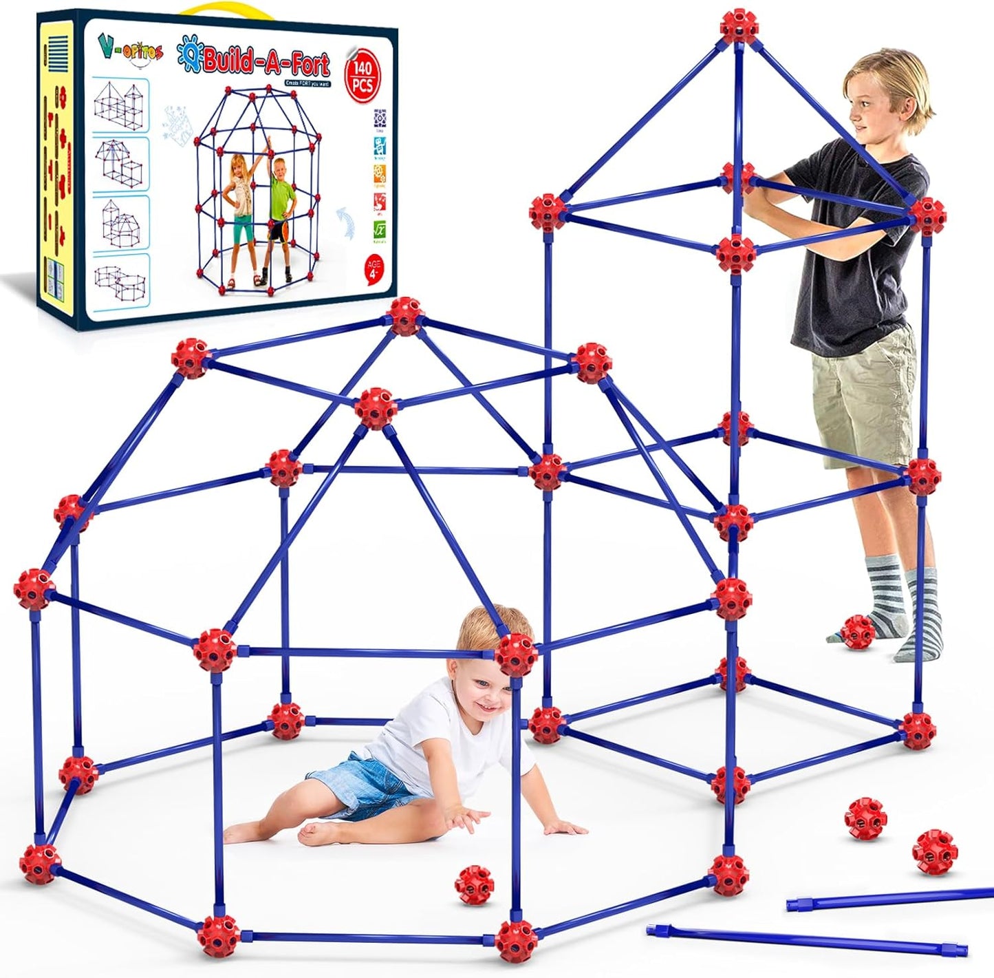 V-Opitos Fort Building Kits for Kids - 140 PCS STEM Fun