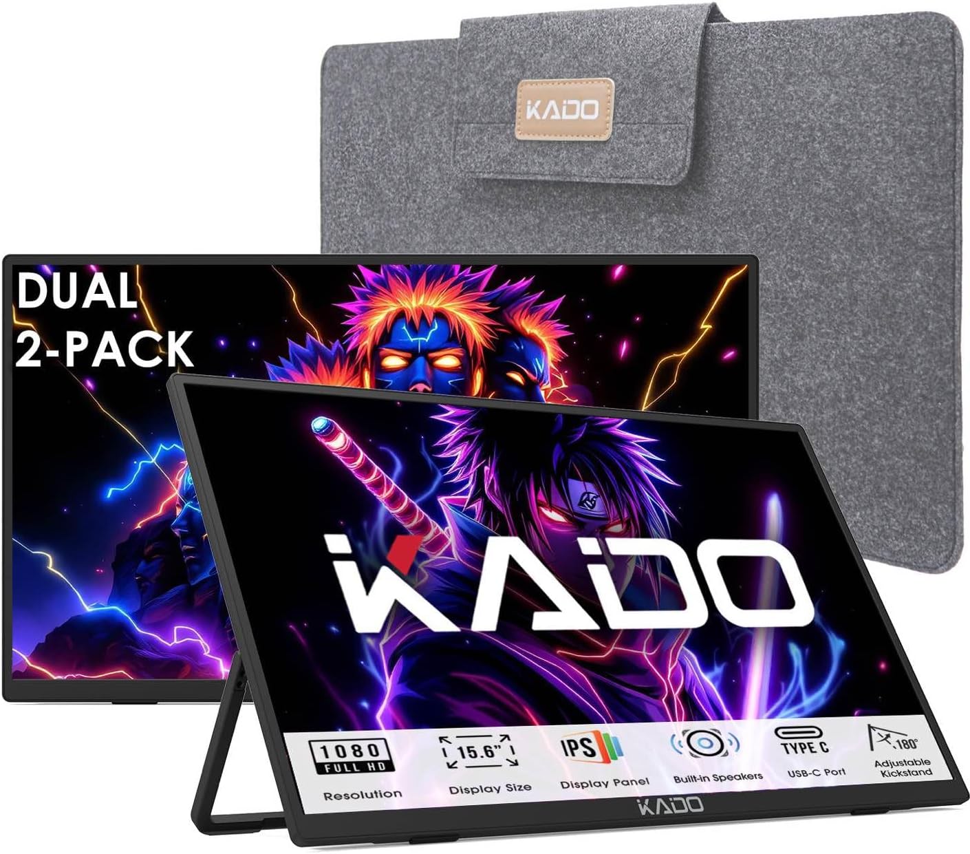 Kado Dual Portable Monitor Setup - 15.6ft' FHD 1080p Display