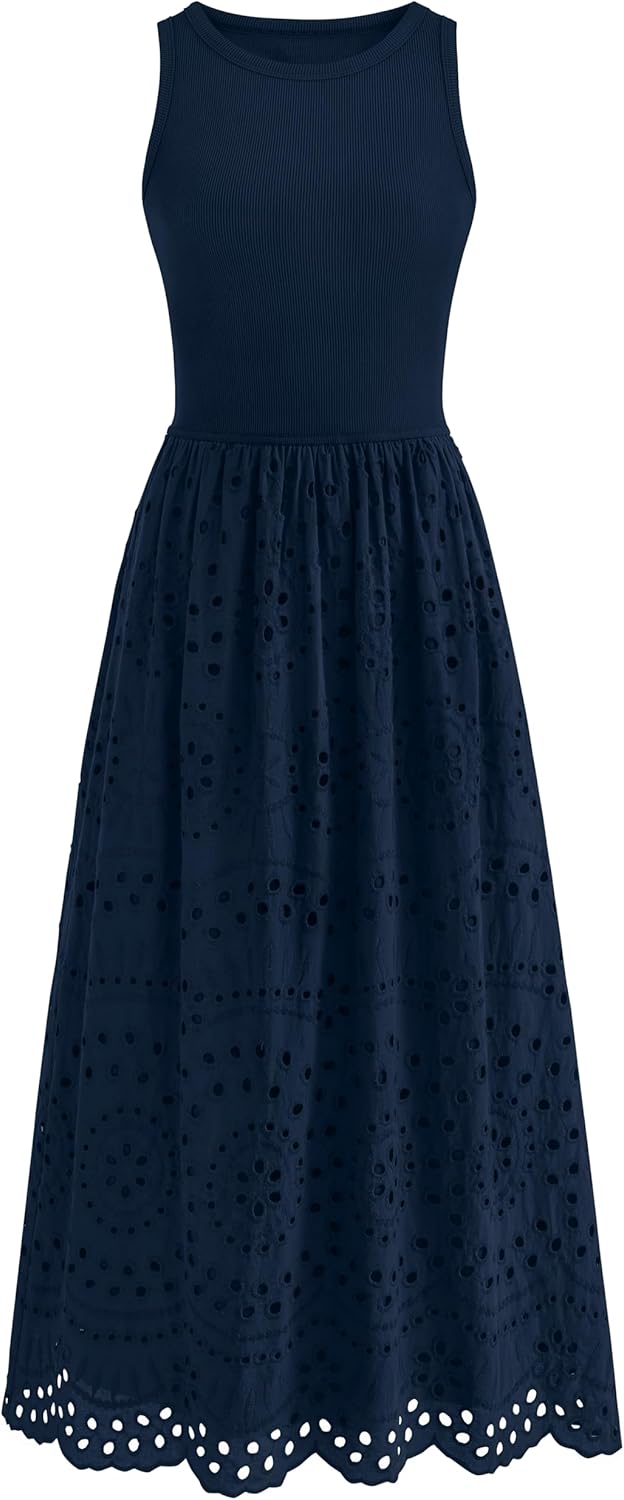 Dowerme Women Summer Dresses Casual Sleeveless A-Line Maxi