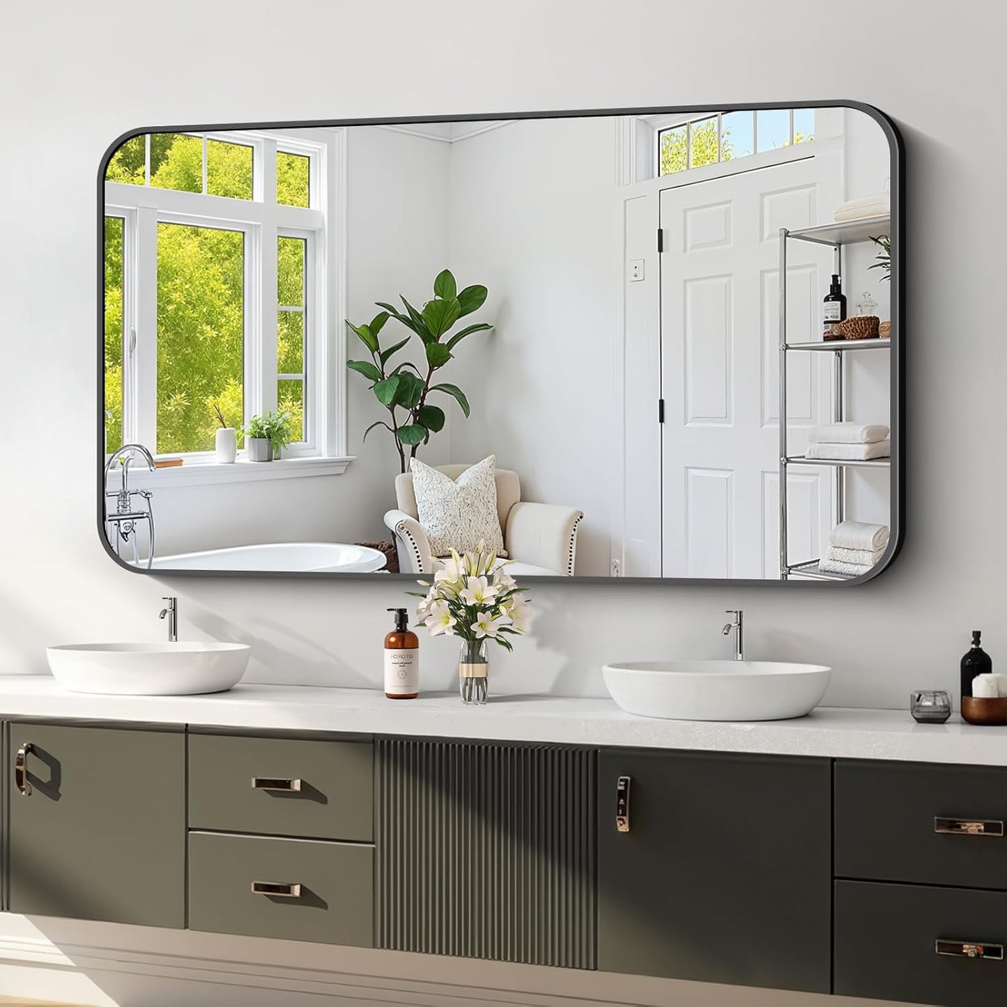 Koonmi Black Framed Bathroom Mirror - Modern Decor for Any Space
