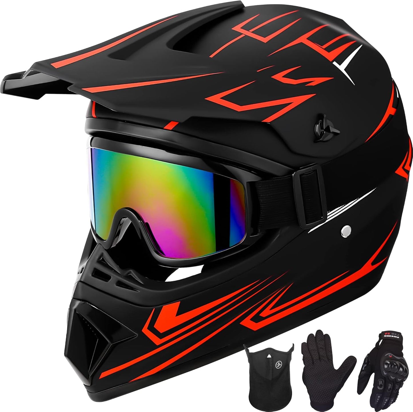 Youth Kids Off-Road Motocross Helmet Set with Goggles Gloves