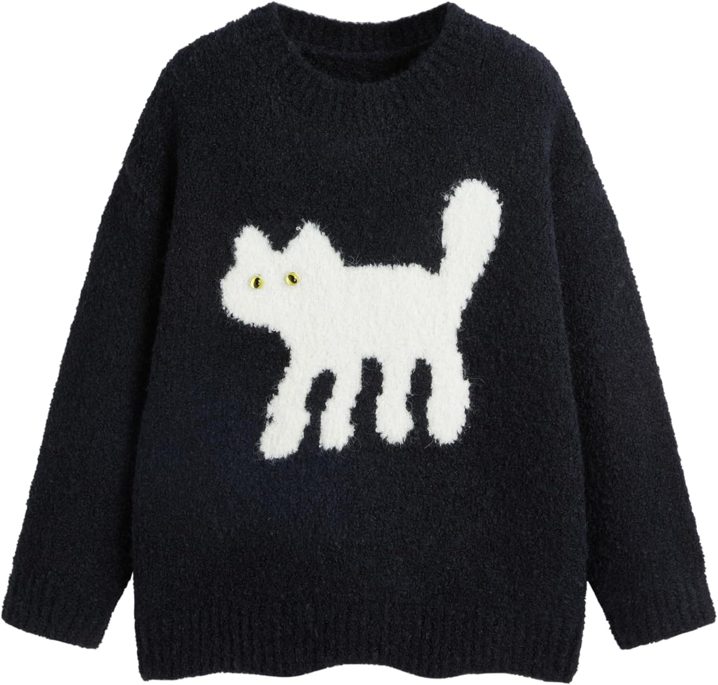Charming Cat Graphic Long Sleeve Sweater for Women