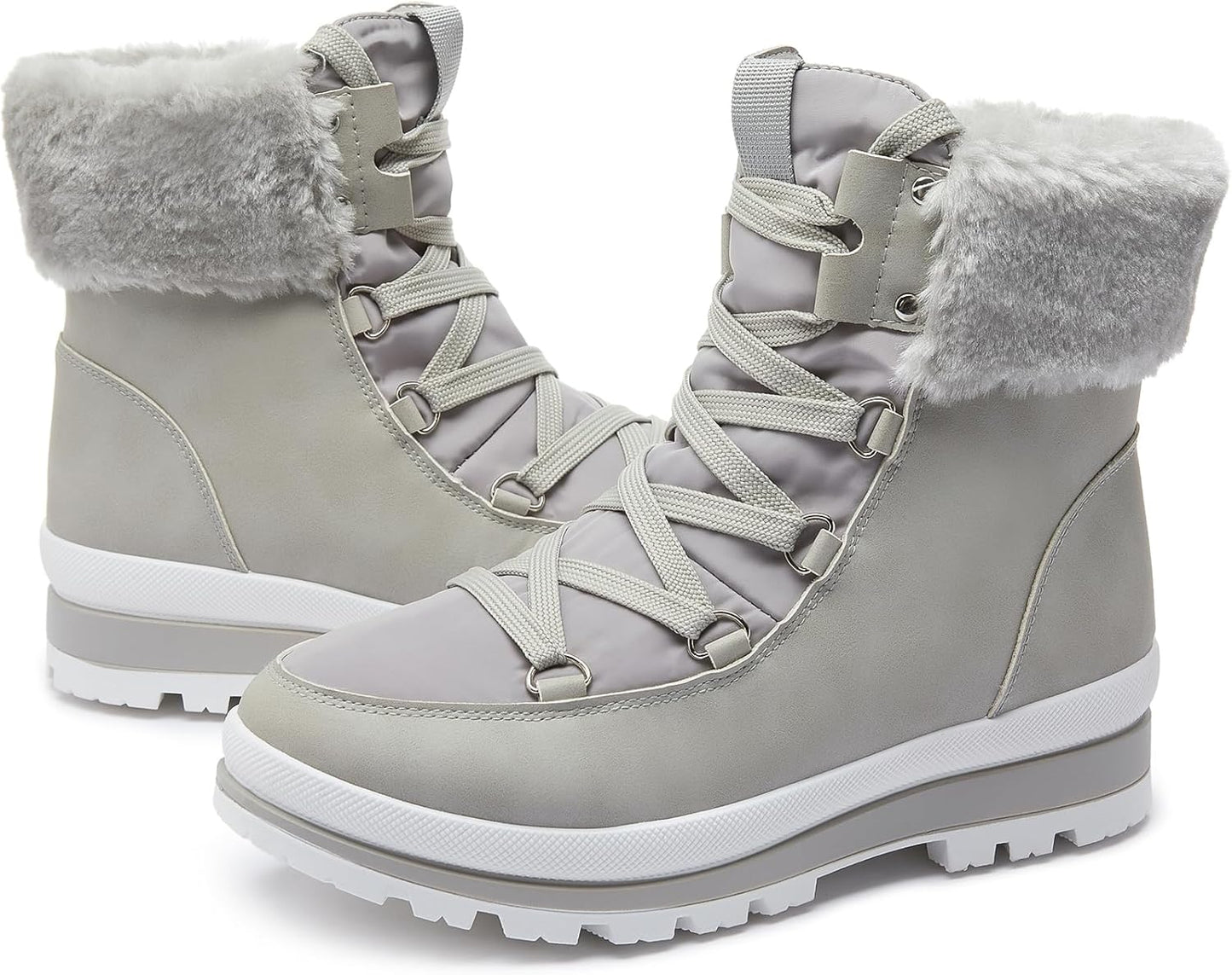 Waterproof Women's Fuzzy Mid-Calf Lace Up Snow Boots for Winter