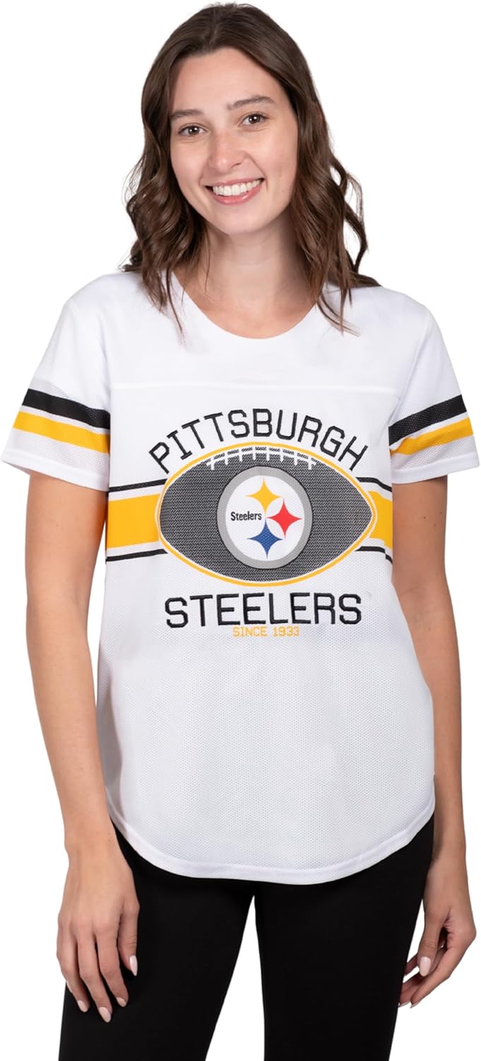 Ultra Game Women's NFL Official Soft Mesh Varsity Stripe T-Shirt