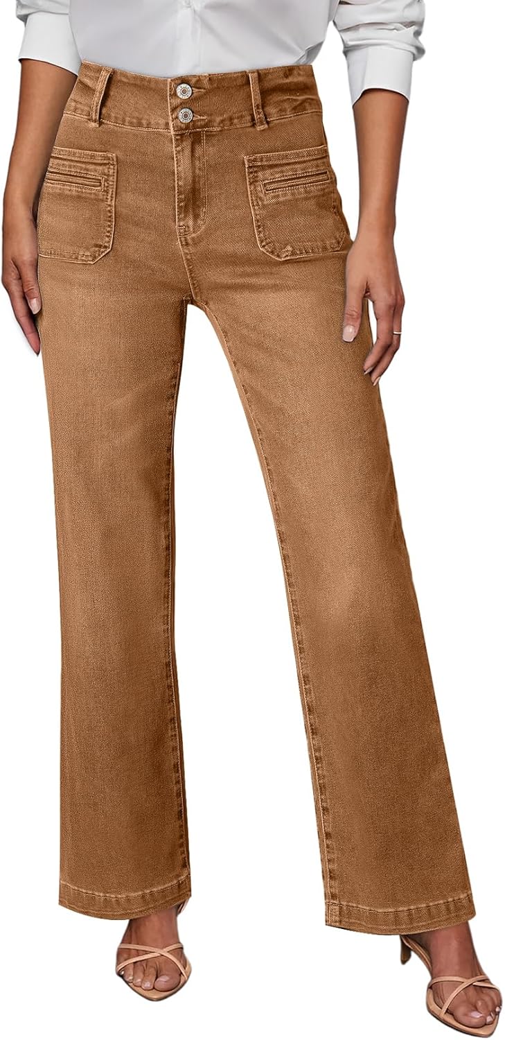 Sidefeel Women's High Waisted Wide Leg Jeans for Tummy Control