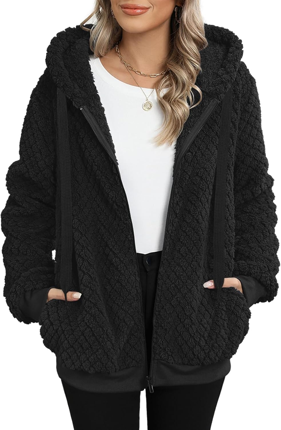 Nirovien Womens Sherpa Jacket Cozy Zip Up Hoodie for Winter