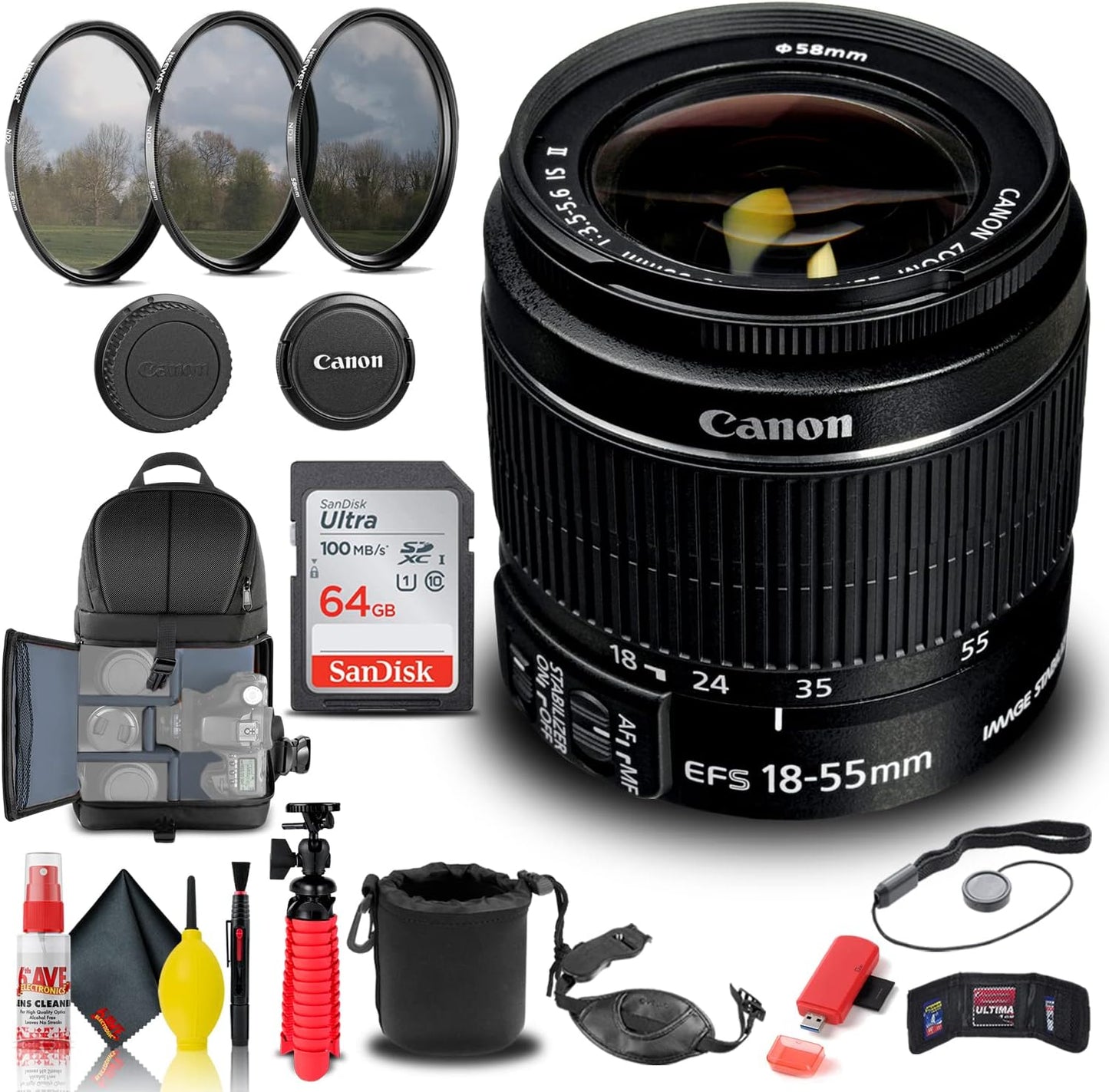 Canon EF-S 18-55mm f/3.5-5.6 IS II Lens Bundle with Accessories