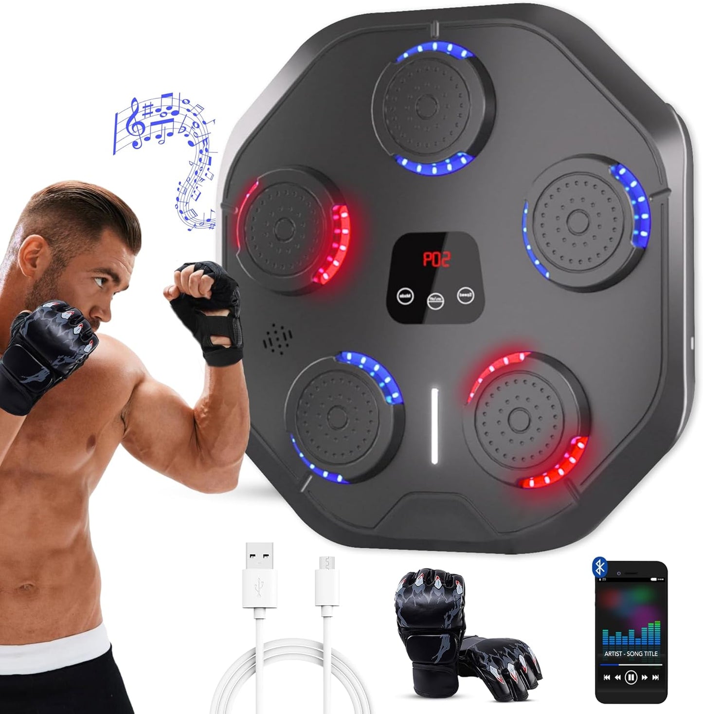 Bluetooth Wall-Mounted Punching Trainer with Color-Changing Lights