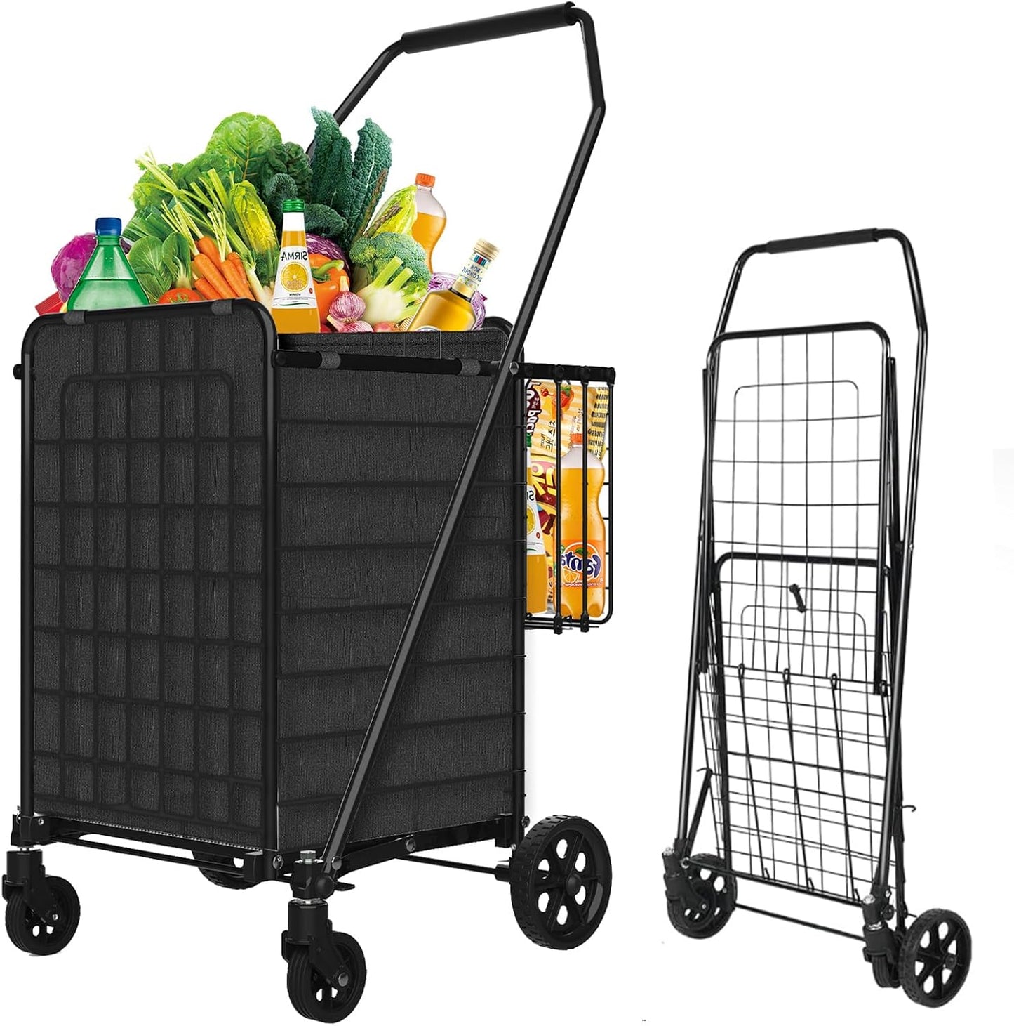 Heavy-Duty Folding Shopping Cart with Waterproof Liner for Easy Use