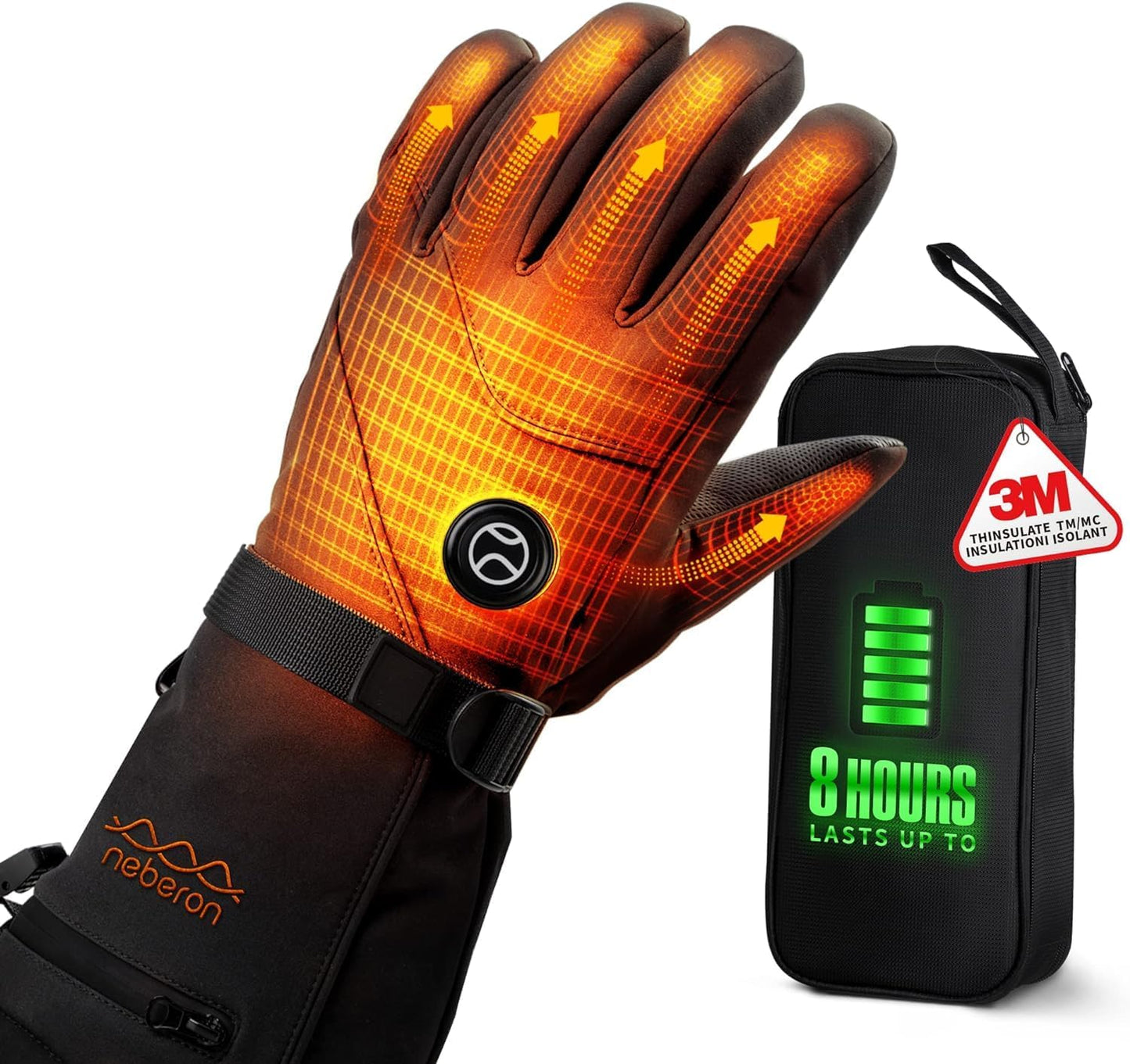 Neberon Heated Gloves - 8H Lasting Warmth, Palm2Tip Technology