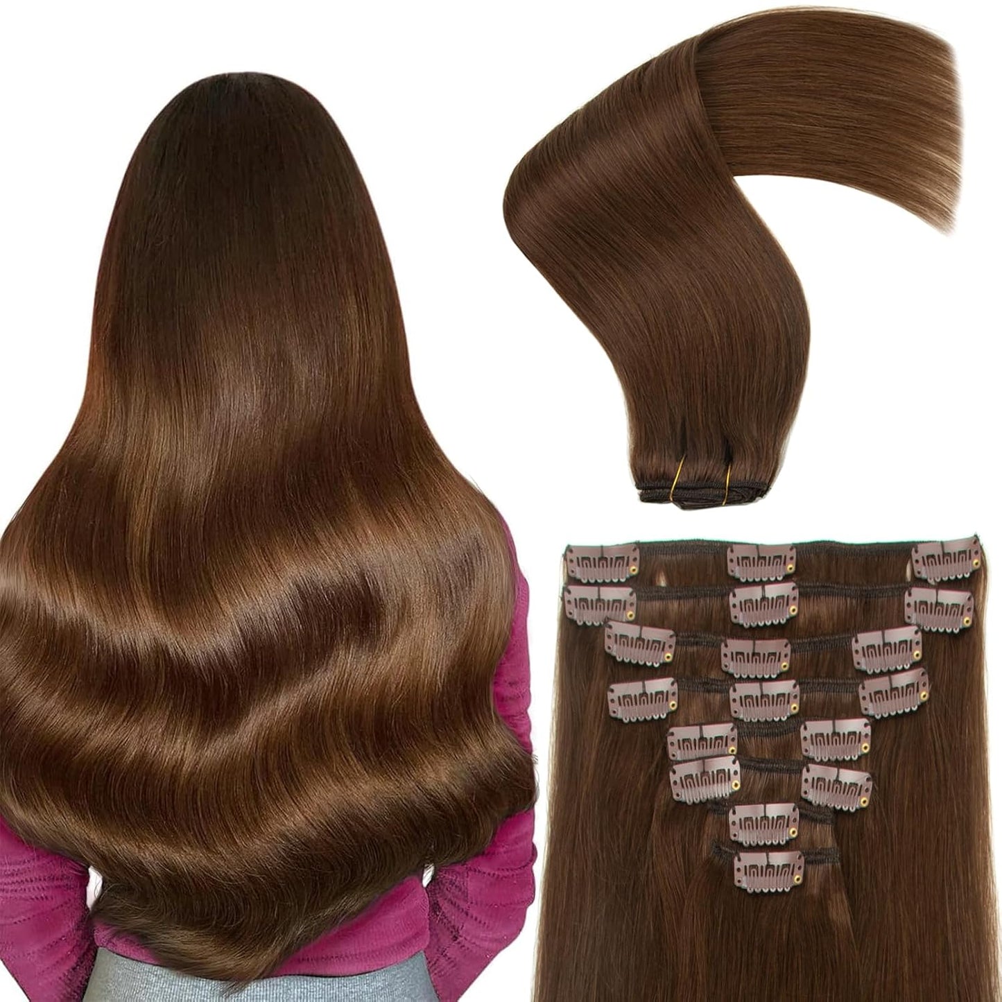 Medium Brown Clip in Hair Extensions for Natural Volume & Length