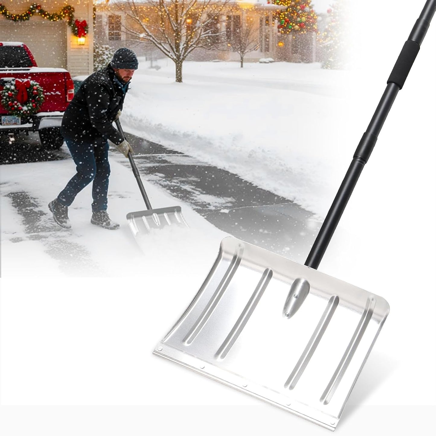Ergonomic 67in Snow Pusher Shovel for Driveway and Winter Use