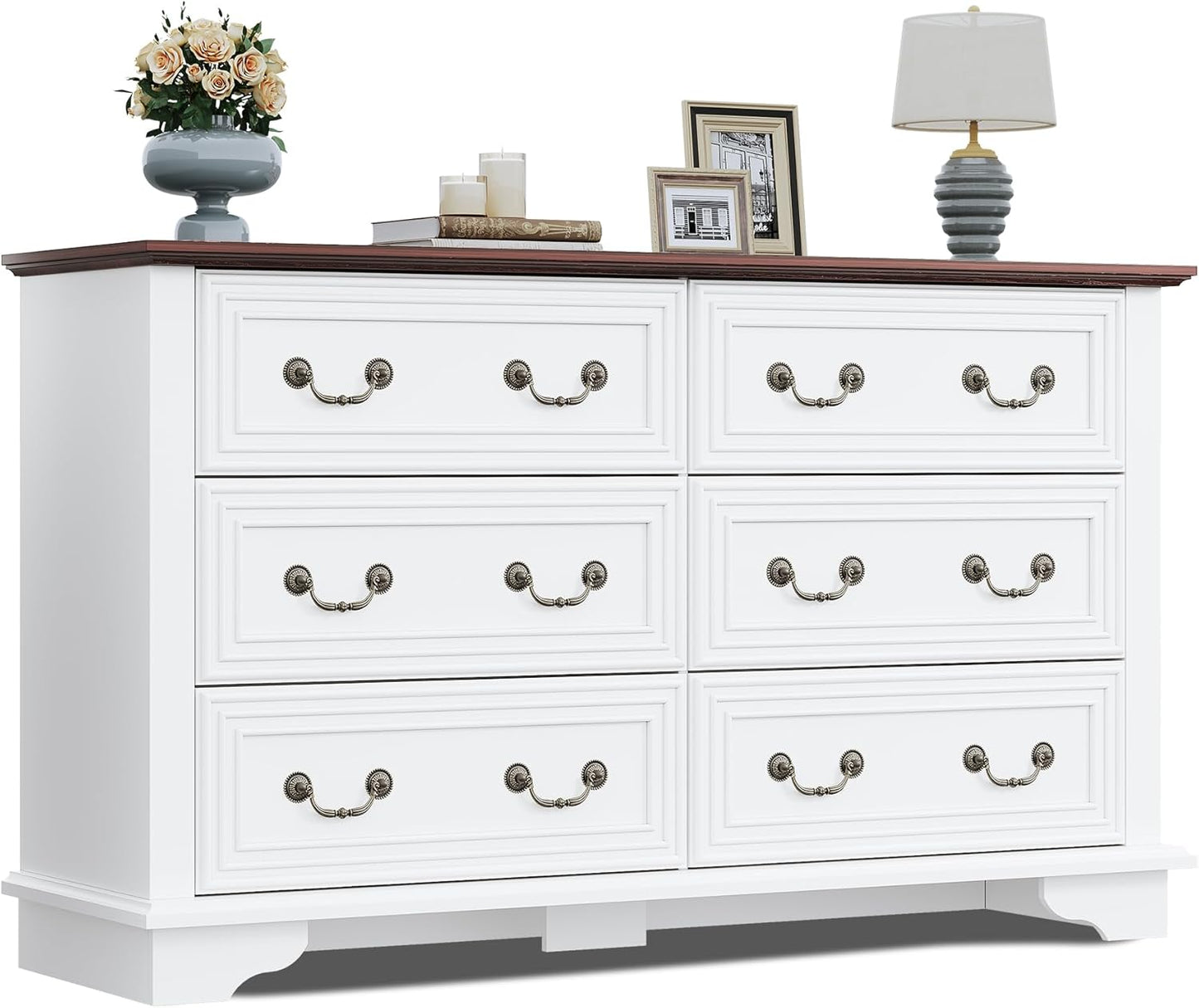 Farmhouse Dresser with 6 Drawers for Bedroom and Living Room
