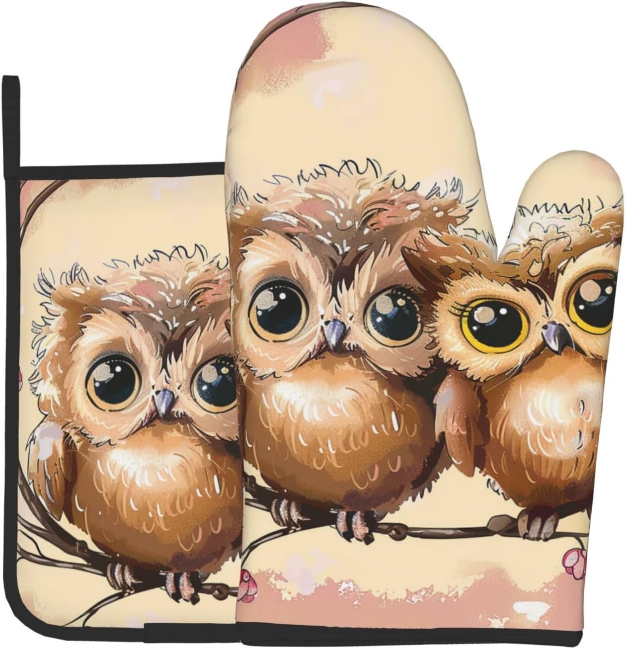 Cute Owls Oven Mitts: Heat Resistant Set