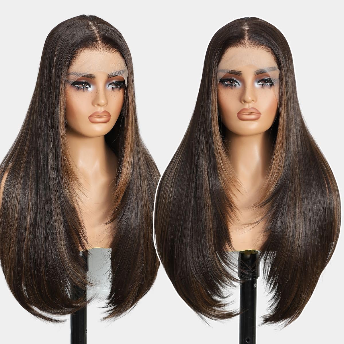 Synthetic Lace Front Wigs 13x4 HD Lace 26 Inch Brown Black Mix