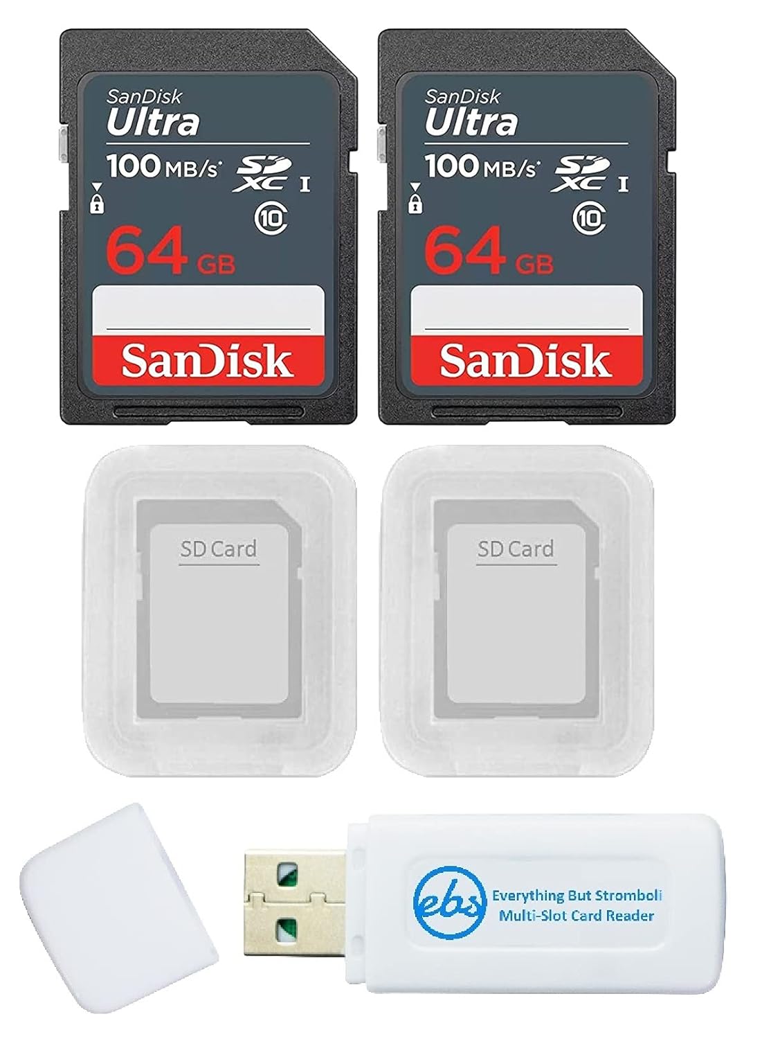 SanDisk Ultra 64GB 2 Pack Class 10 SDXC Bundle