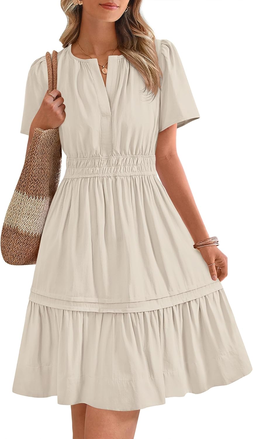 BTFBM Women's Casual Dresses V Neck Short Sleeve Sundress