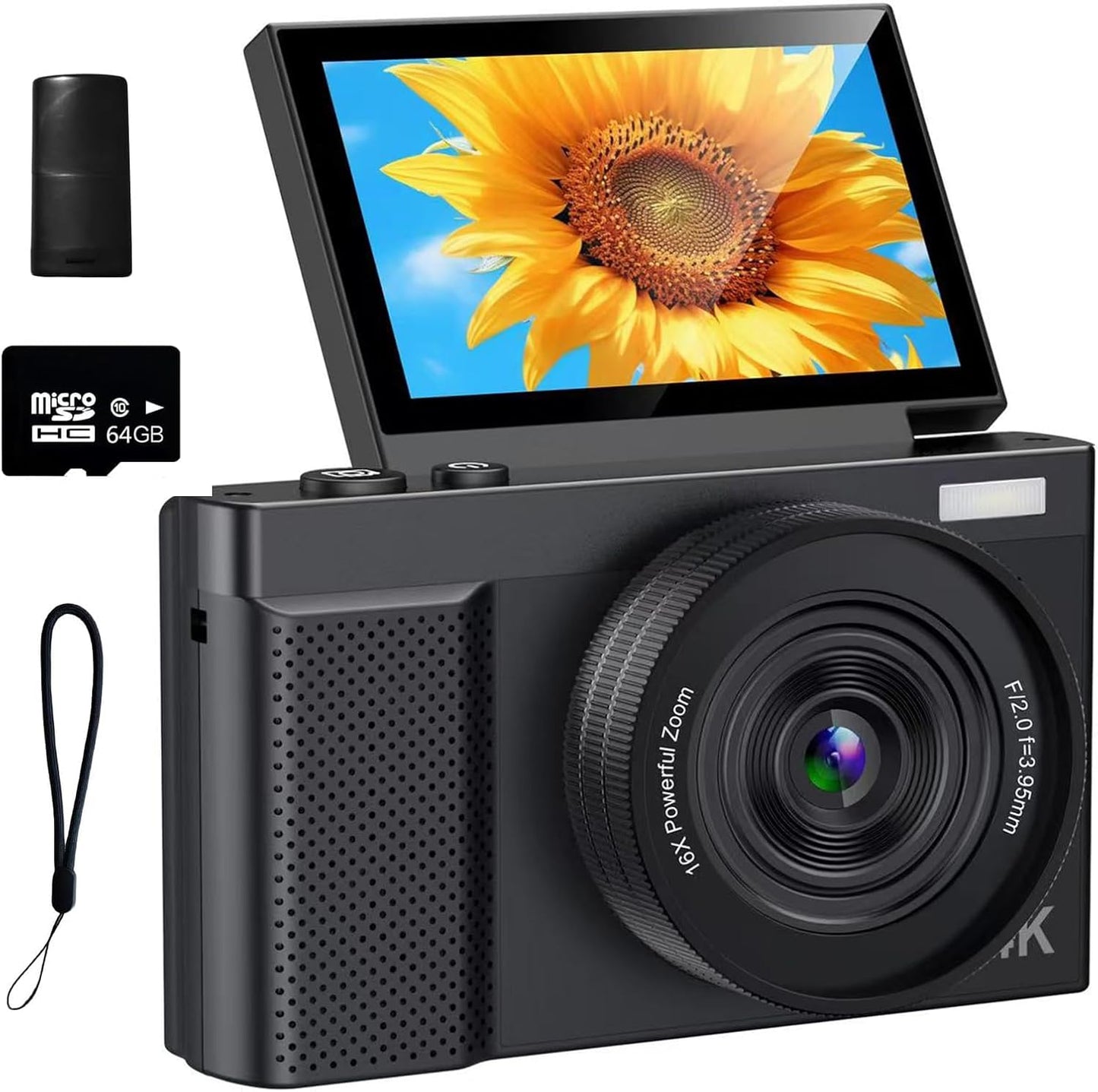 4K Digital Camera with 180 Flip Screen for Vlogging and Photography