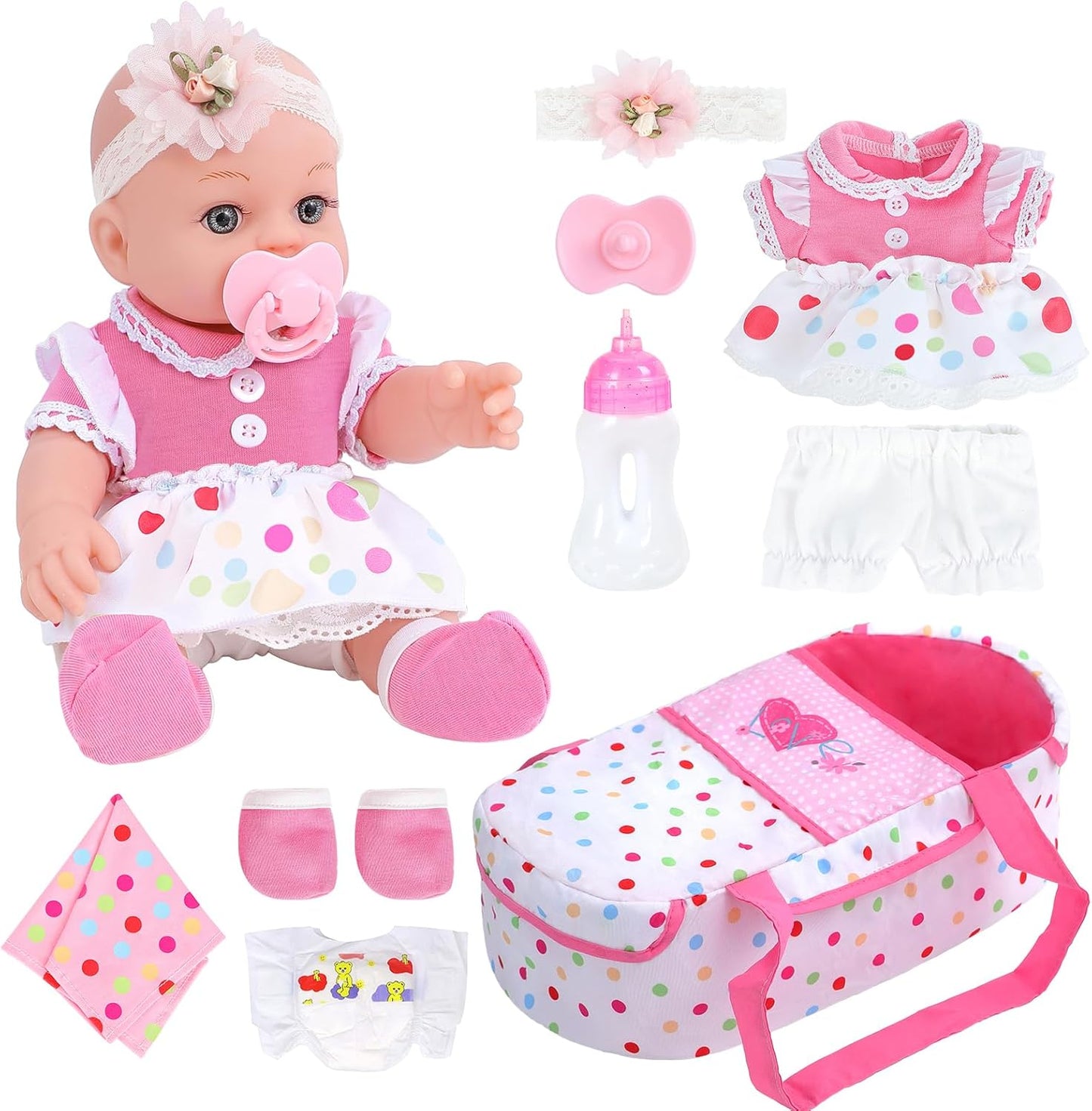 DONTNO 12 Reborn Baby Doll Set: Clothes, Accessories & Bassinet