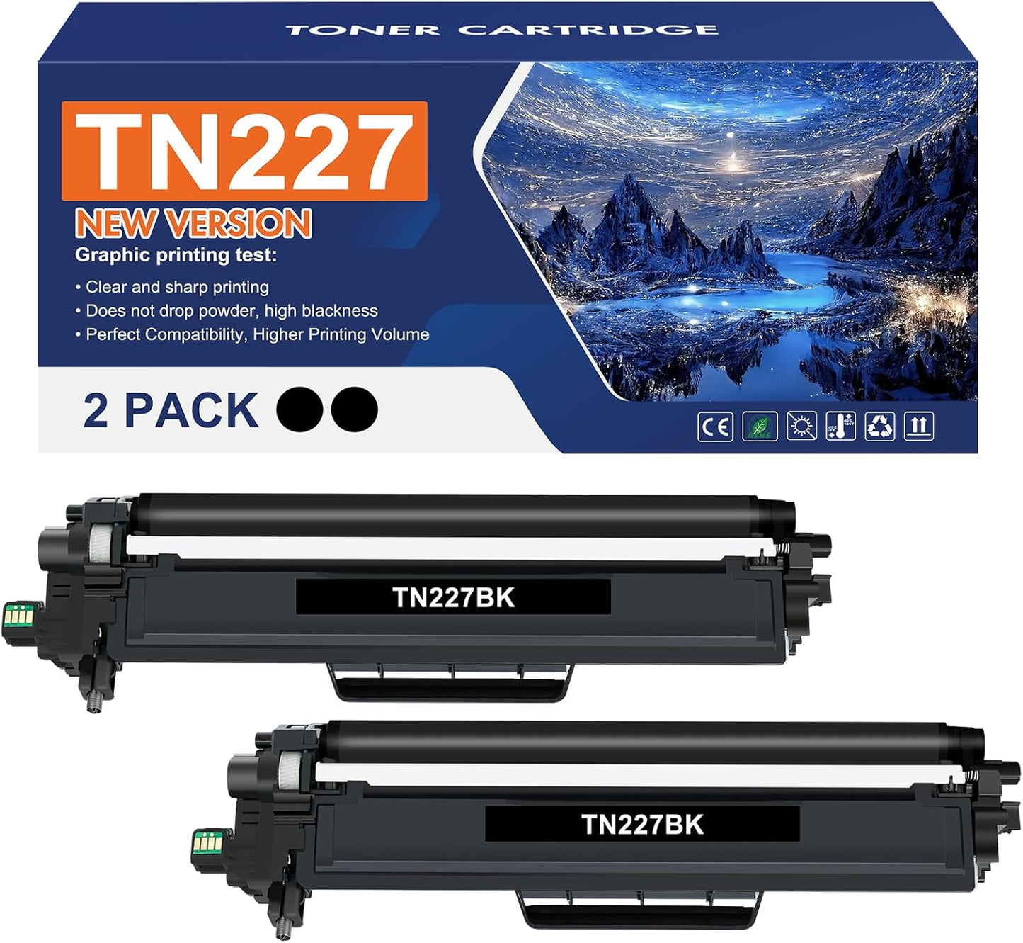 High-Yield TN227BK Toner Cartridge Replacement for Brother Printers