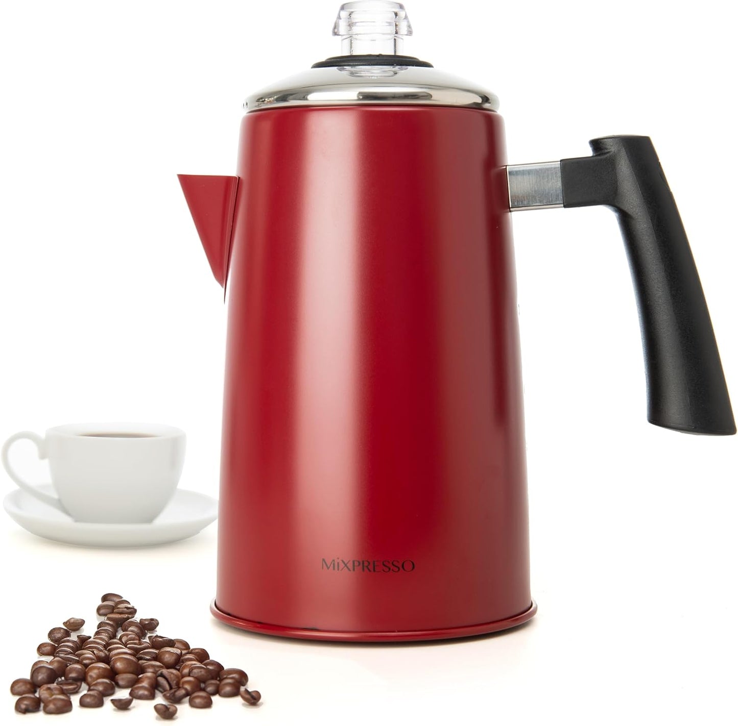 Mixpresso Red Stainless Steel Coffee Percolator for Camping