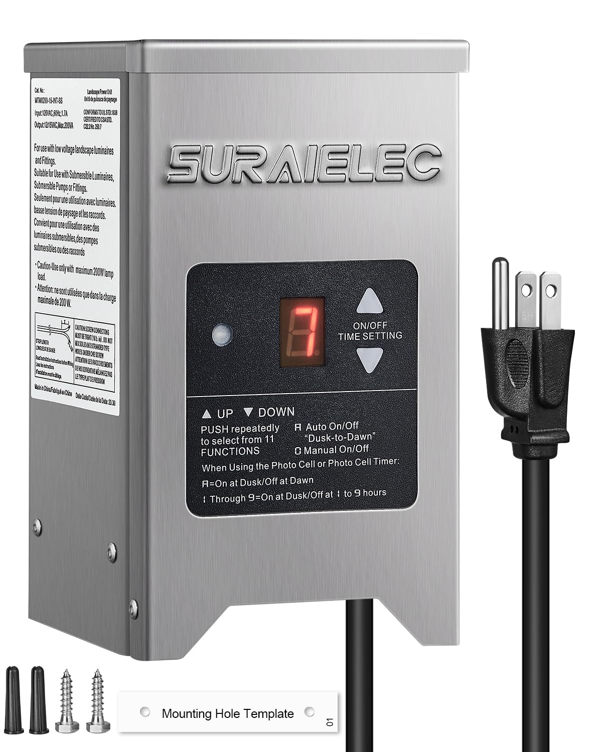 SURAIELEC Low Voltage Landscape Transformer for Outdoor Lighting