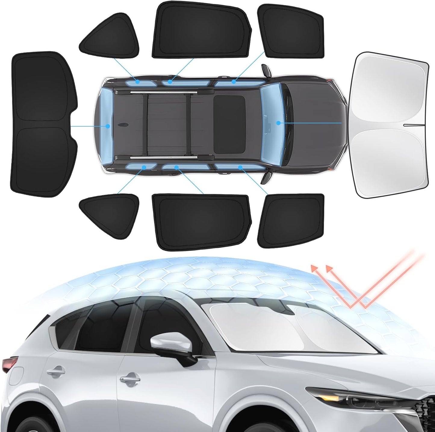 8PCS Windshield Sun Shade Kit for Mazda CX-5 2017-2025