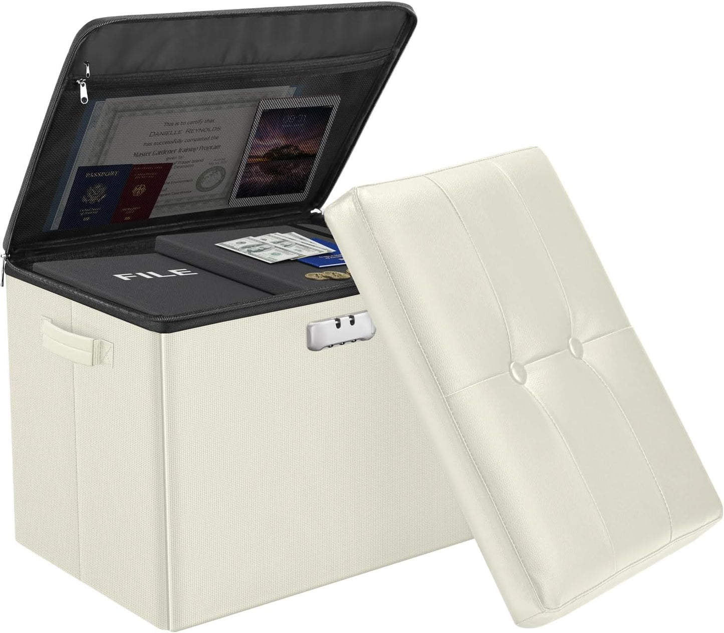 Fireproof Storage Ottoman with Lock for Important Documents