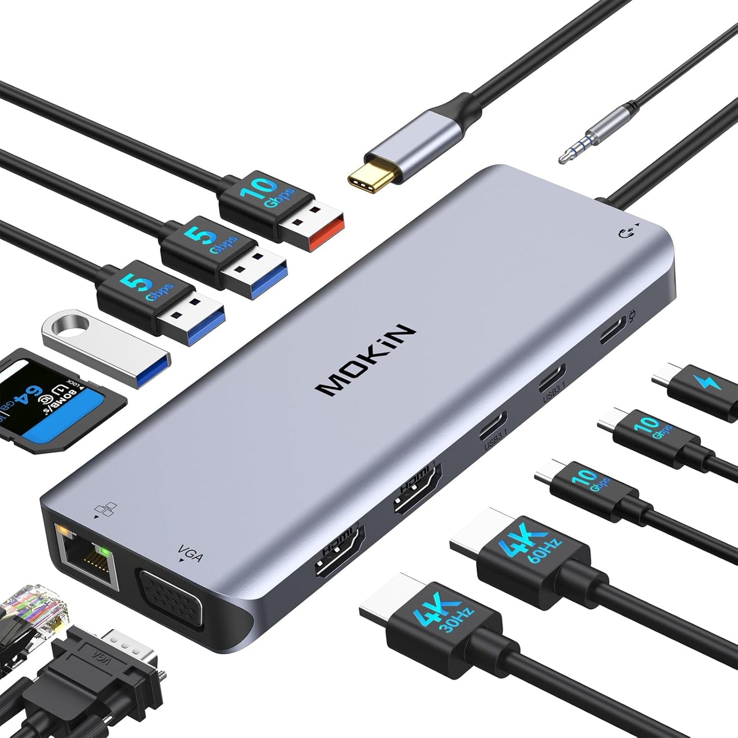 USB C Laptop Docking Station Dual Monitor with 14 Ports