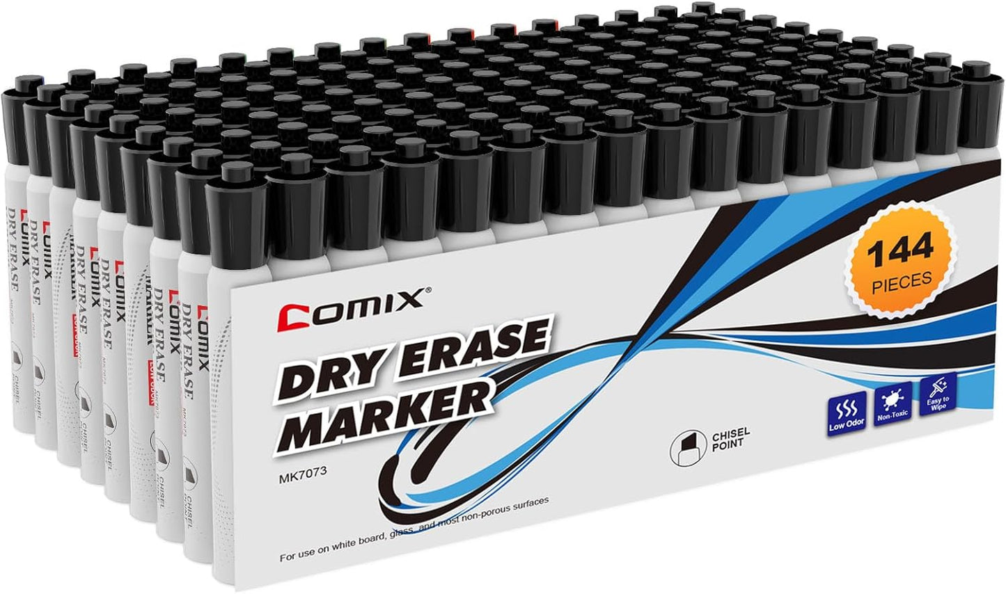 Comix Dry Erase Markers Set of 144 Black Chisel Tip Markers