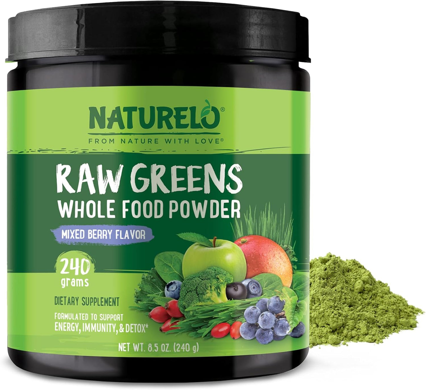 NATURELO Raw Greens Superfood Powder for Energy and Detox