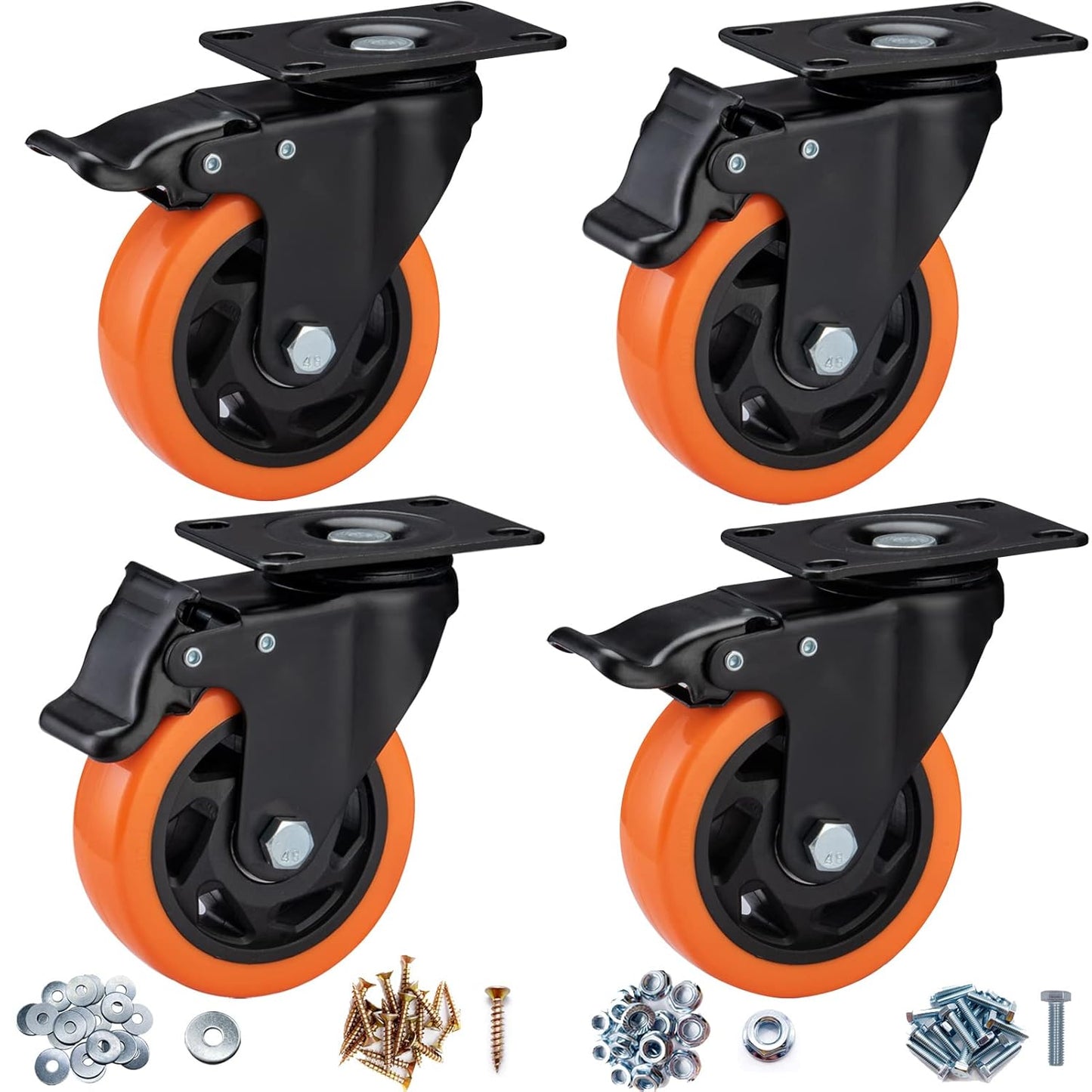 4 Inch Heavy Duty Caster Wheels Set of 4 for Furniture and Workbench