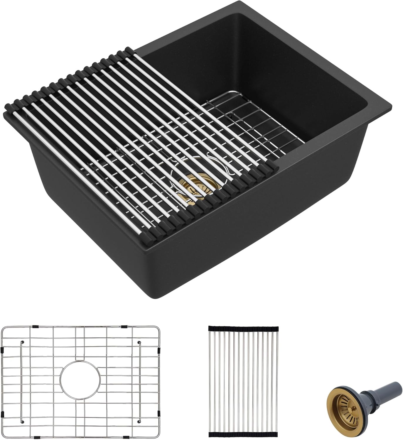 22-Inch Undermount Wet Bar Sink - Matte Black Granite Composite
