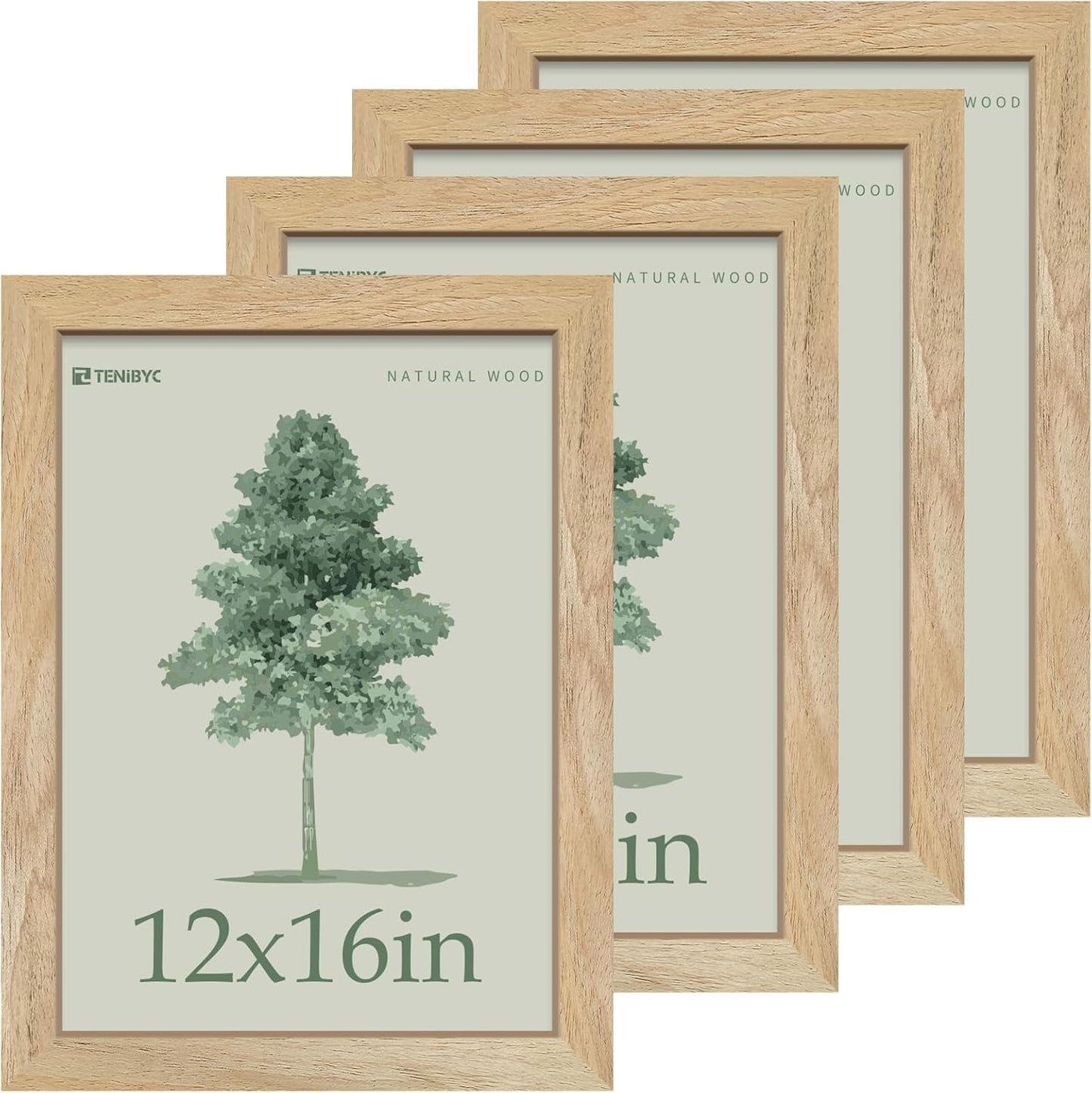 12x16 Picture Frame Set - Natural Woodgrain, 4 Pack for Photos