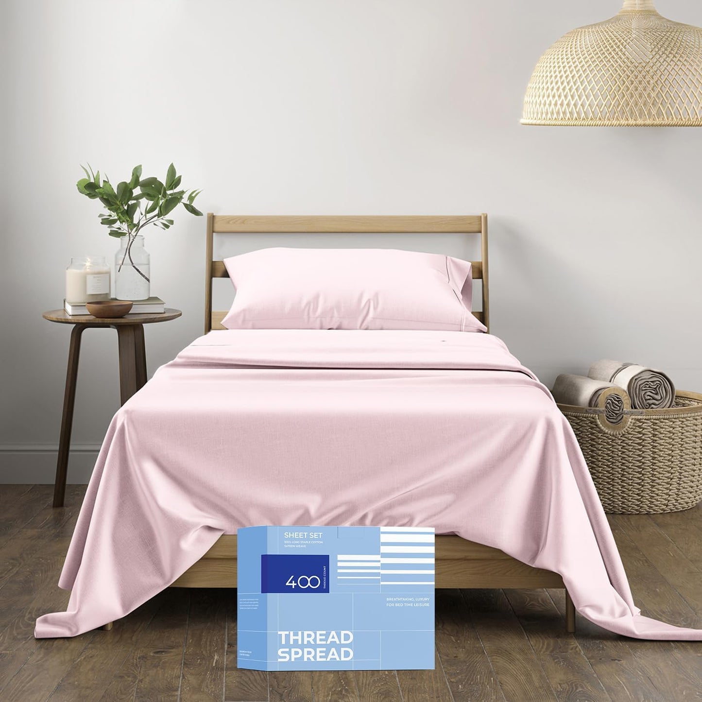 THREAD SPREAD 400 Thread Count Twin Cotton Sheets Set for Comfort