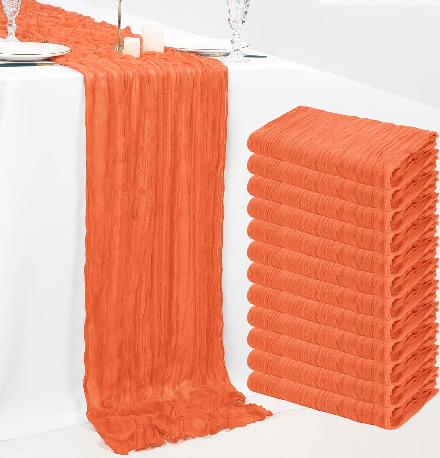 12 Pack Orange Cheesecloth Table Runner for Elegant Decor