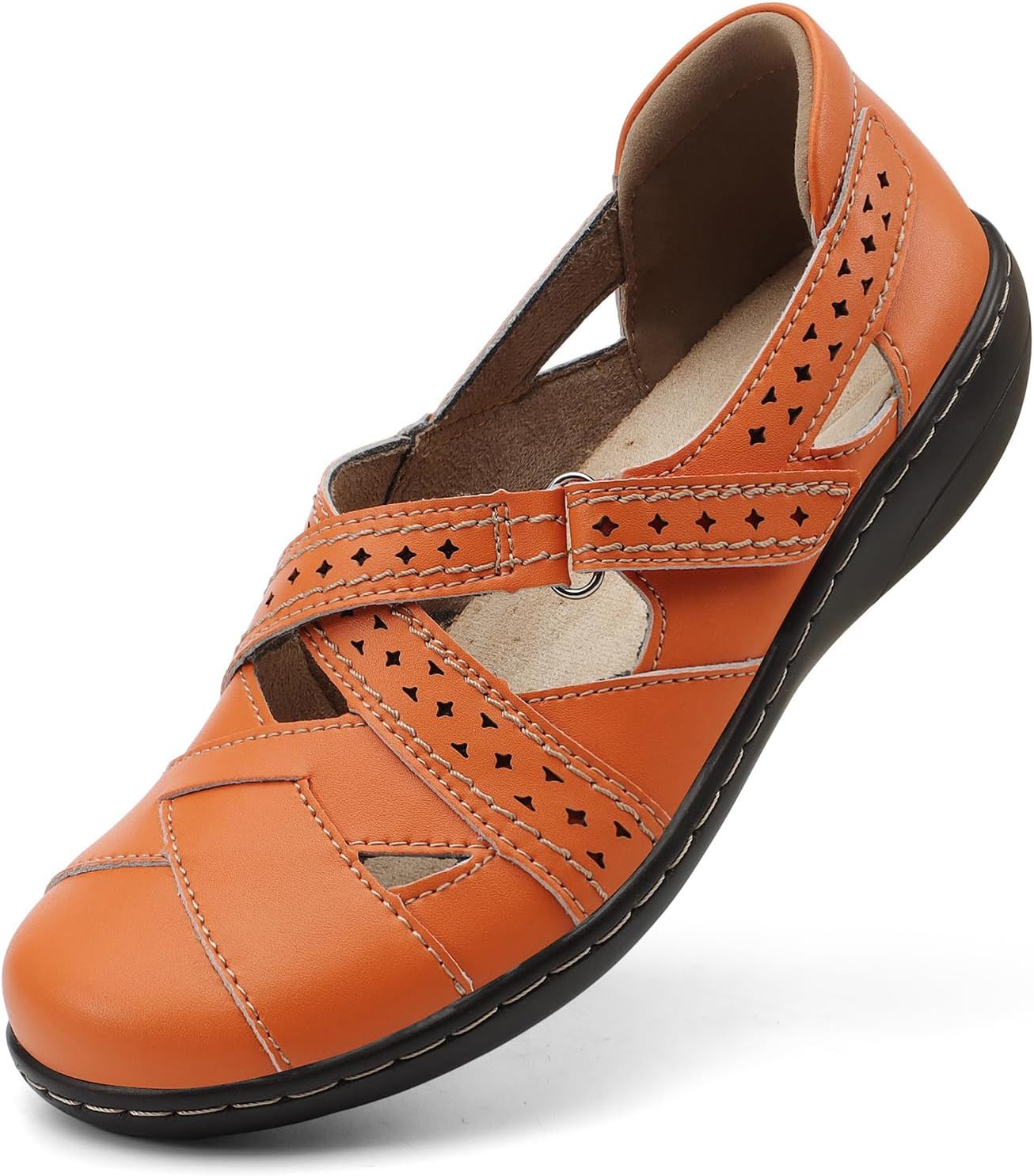 Irrefour Women's Classic Genuine Leather Casual Loafer Sandal