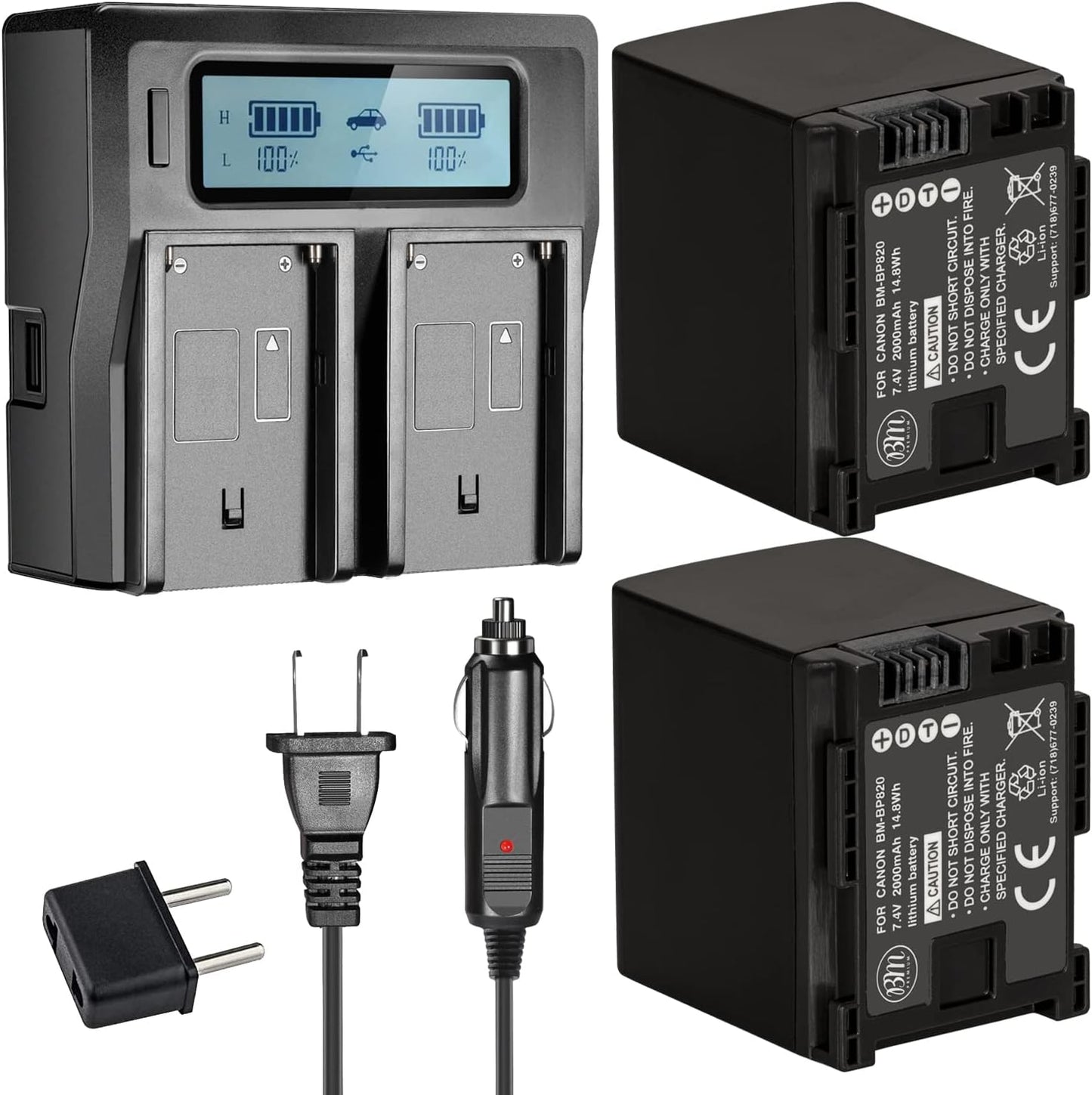 BM Premium BP-820 Batteries and Dual Bay Charger for Canon Camcorders