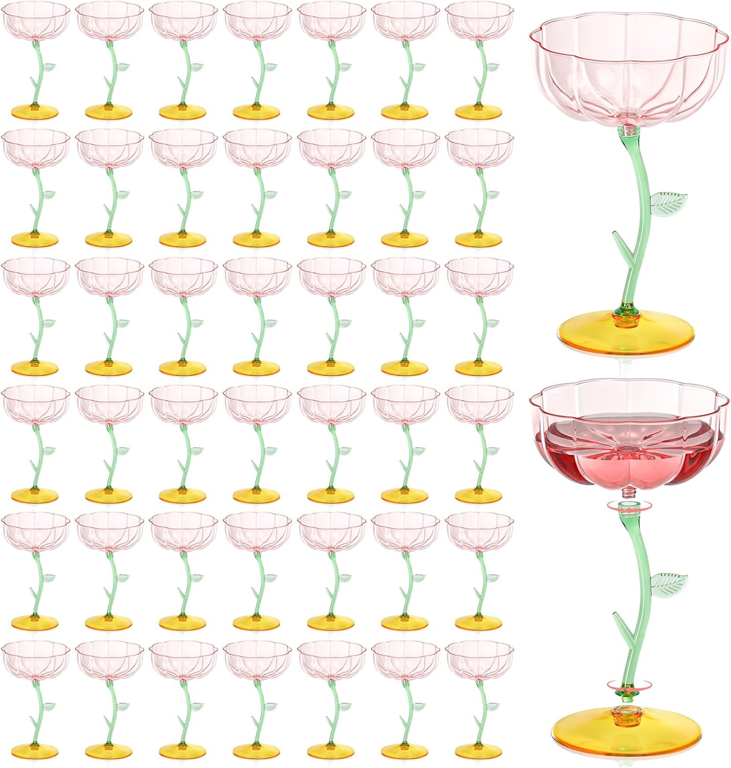48 Pcs Pink Plastic Ribbed Coupe Glasses for Every Occasion
