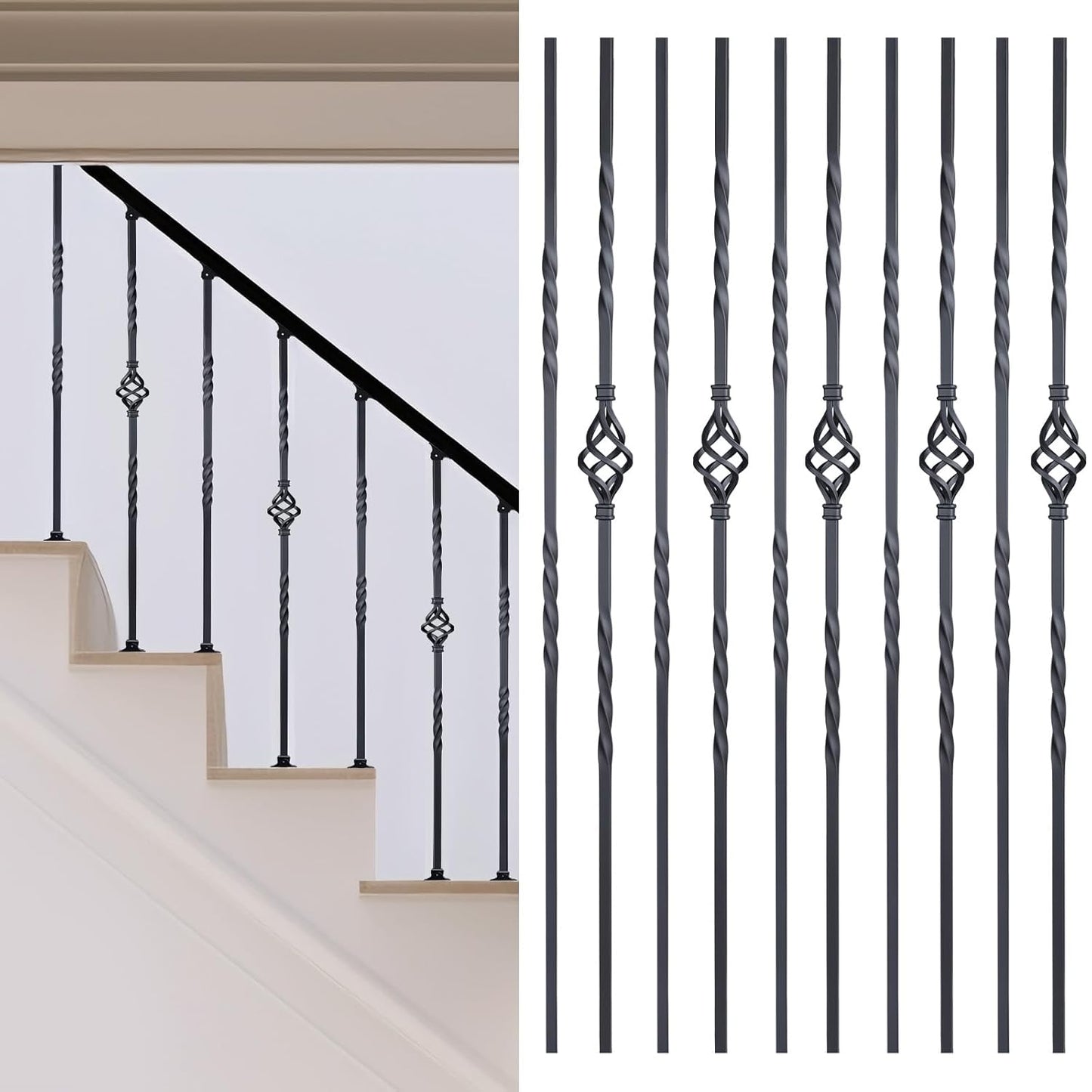 10 Pack Staircase Balusters 1/2in x 43.8in for Indoor Use
