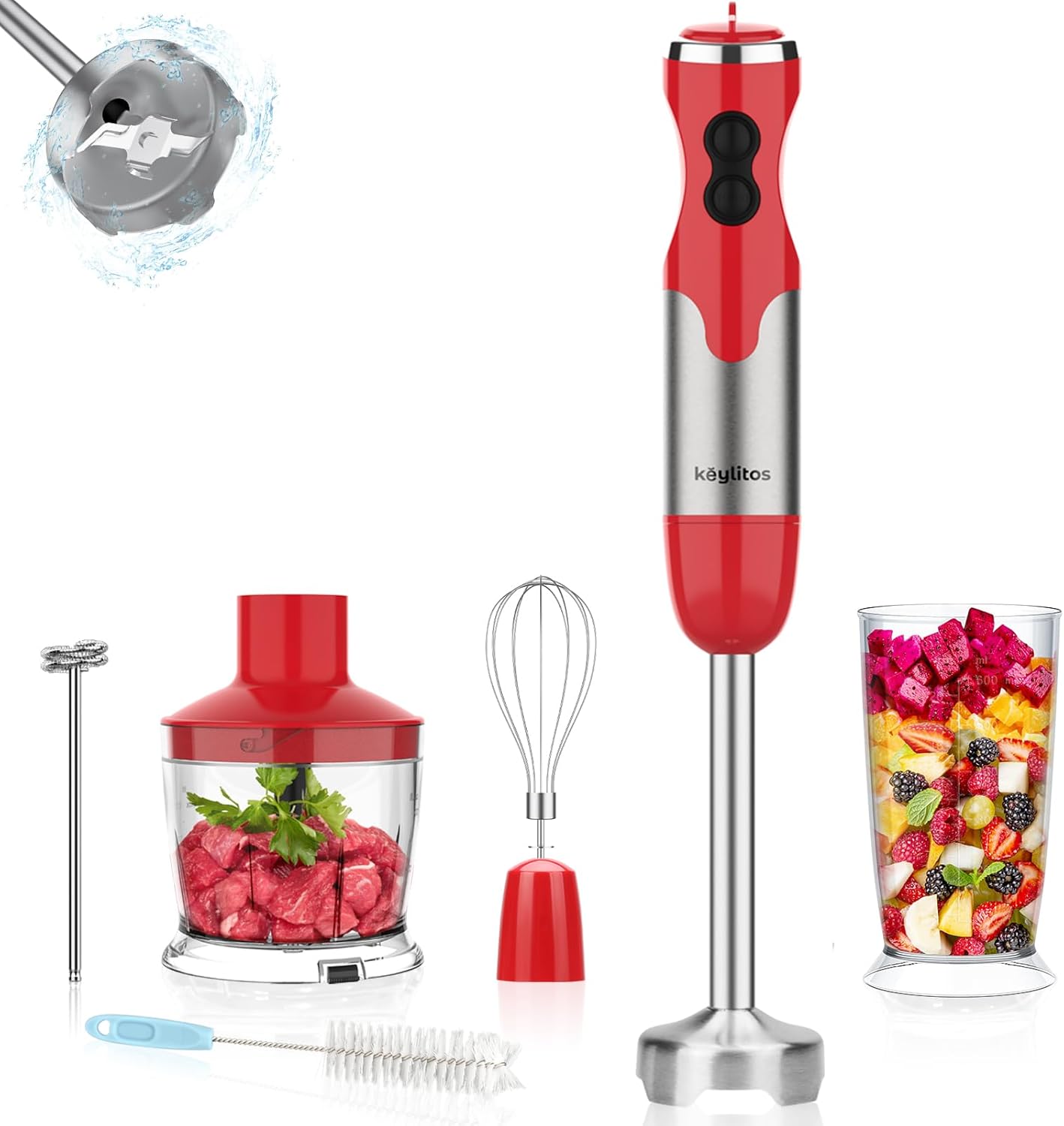 Keylitos 600ml Red Hand Blender: Turbo Boost Power