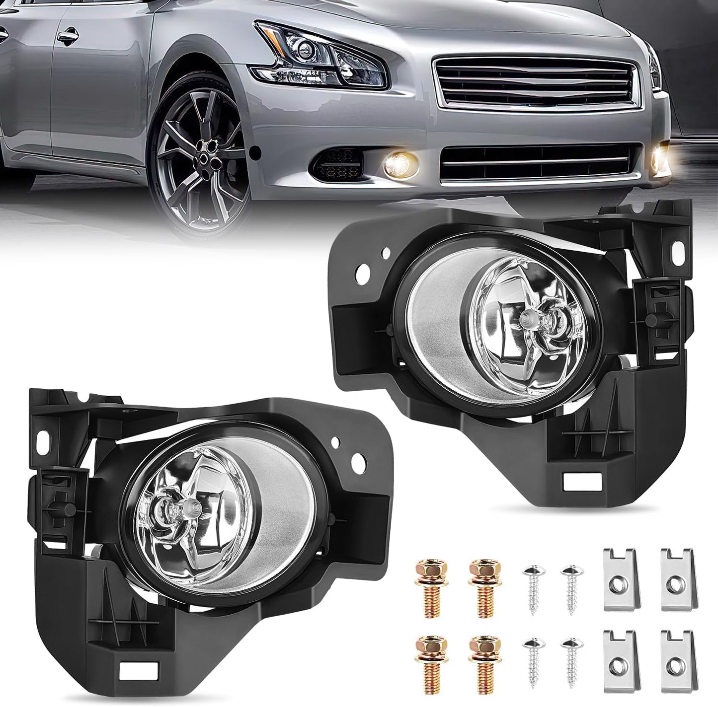 Nilight Fog Light Assembly for 2009-2014 Nissan Maxima - Clear Lens