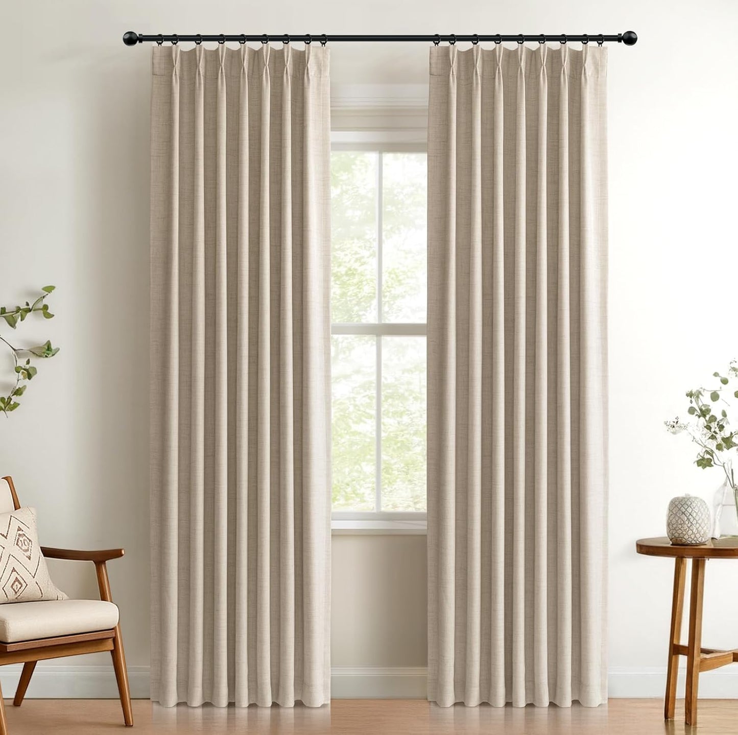 100% Blackout Shield Linen Look Textured Pinch Pleated Curtains