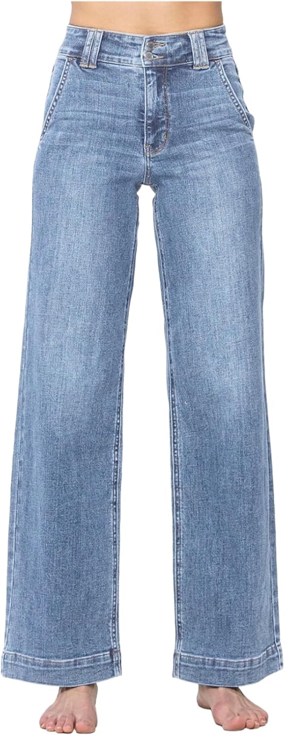 Astylish Wide Leg High Waisted Stretchy Straight Leg Jeans