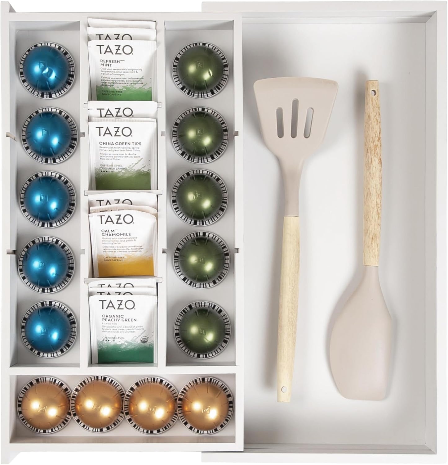 Expandable Bamboo Tea Bag and Coffee Pod Drawer Organizer