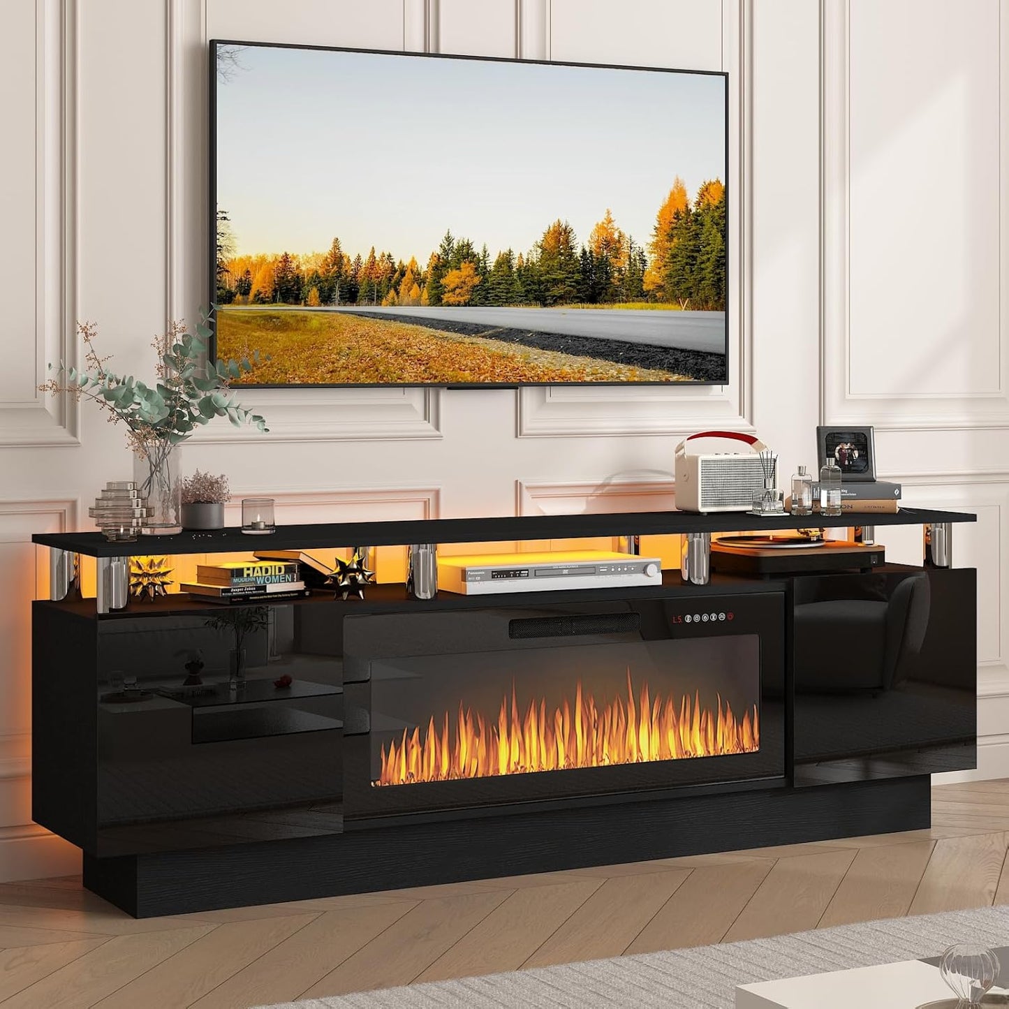 Modern 70 TV Stand with Electric Fireplace